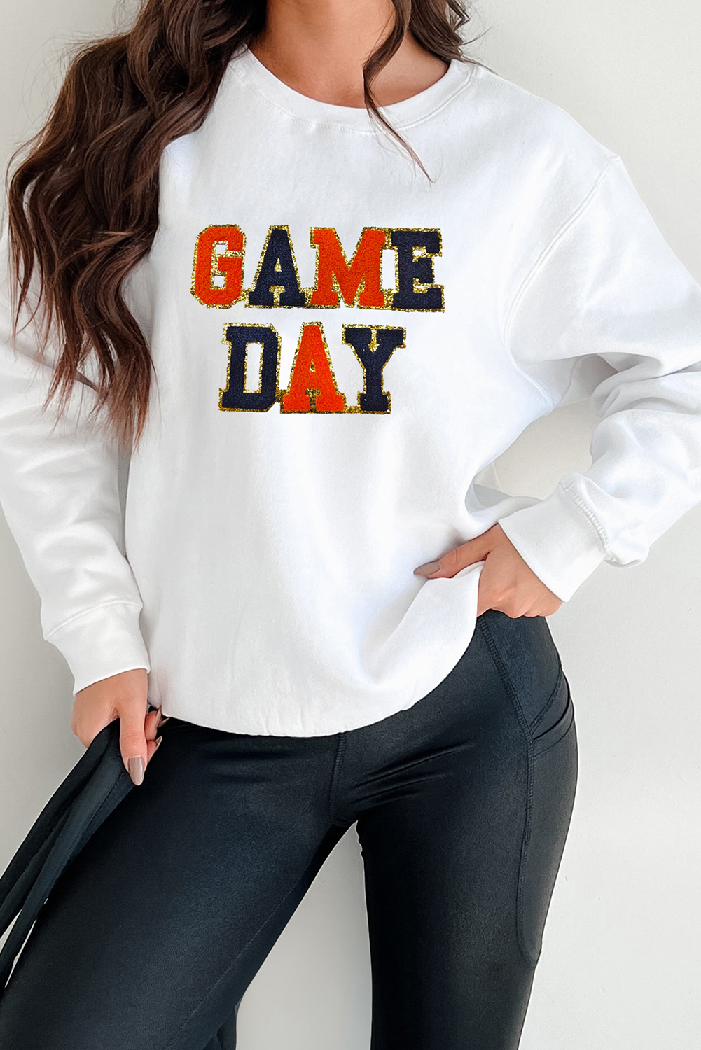 White GAME DAY Chenille Letter Graphic Sweatshirt - loveforevers