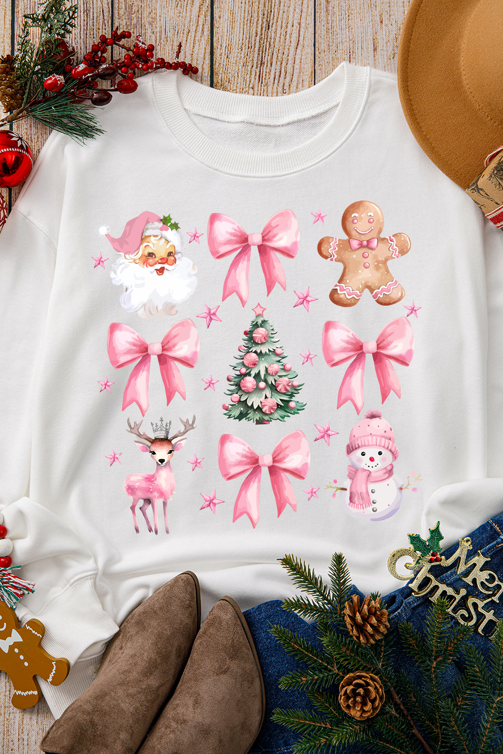Beige Christmas Theme Pattern Pullover Sweatshirt - loveforevers