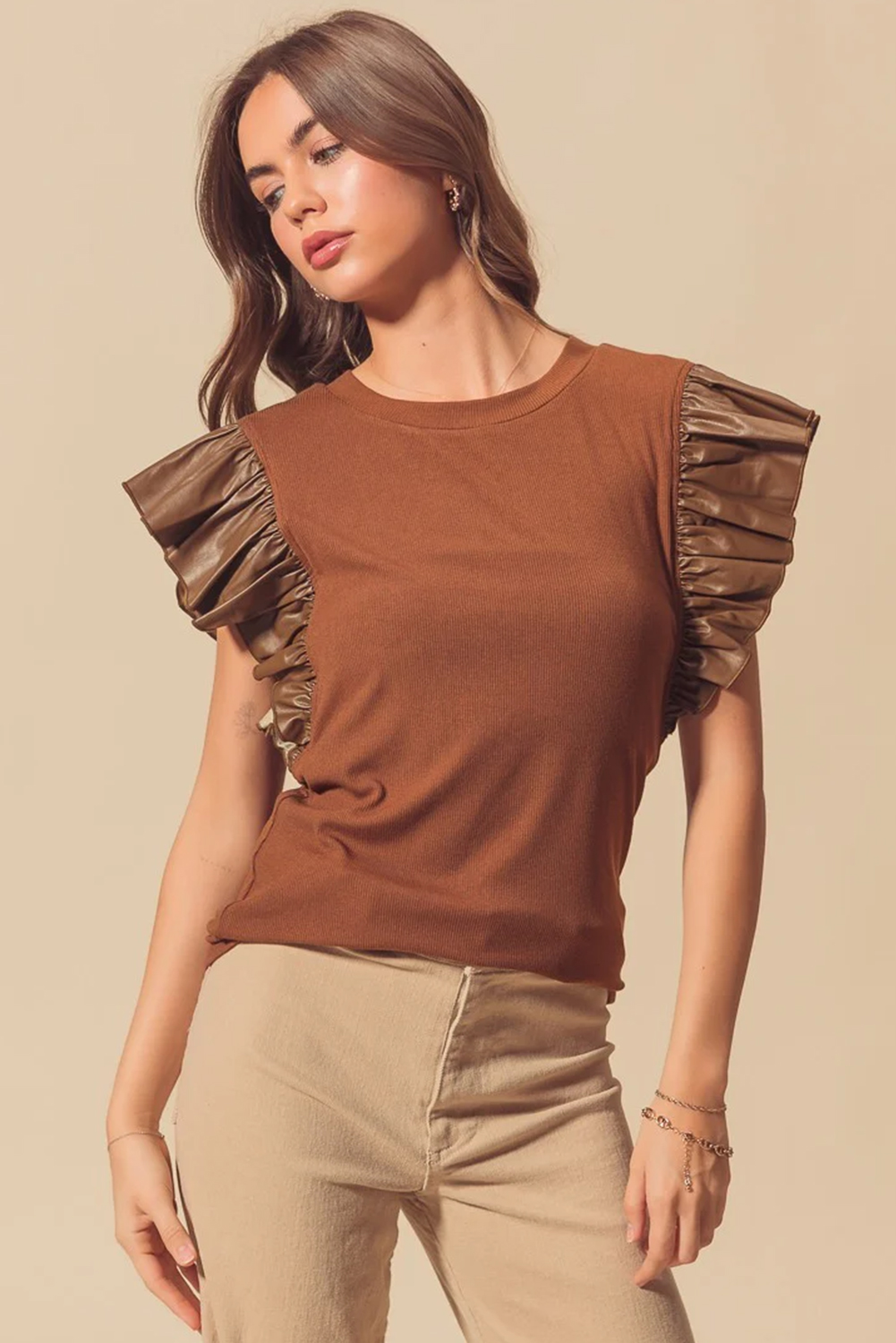 Black GAME DAY Checkered Letter Graphic Leatherette Ruffle Sleeve Top - loveforevers