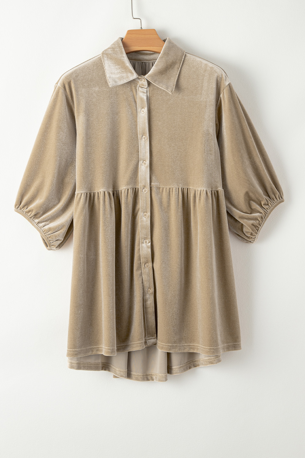 Burgundy 3/4 Sleeve Tunic Babydoll Velvet Shirt - loveforevers
