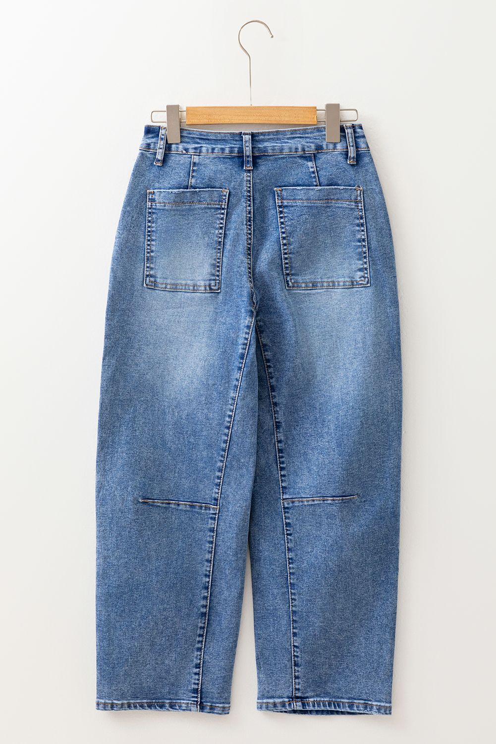 Dusk Blue Seam Detail Ankle Length Cropped BarrelJeans - loveforevers