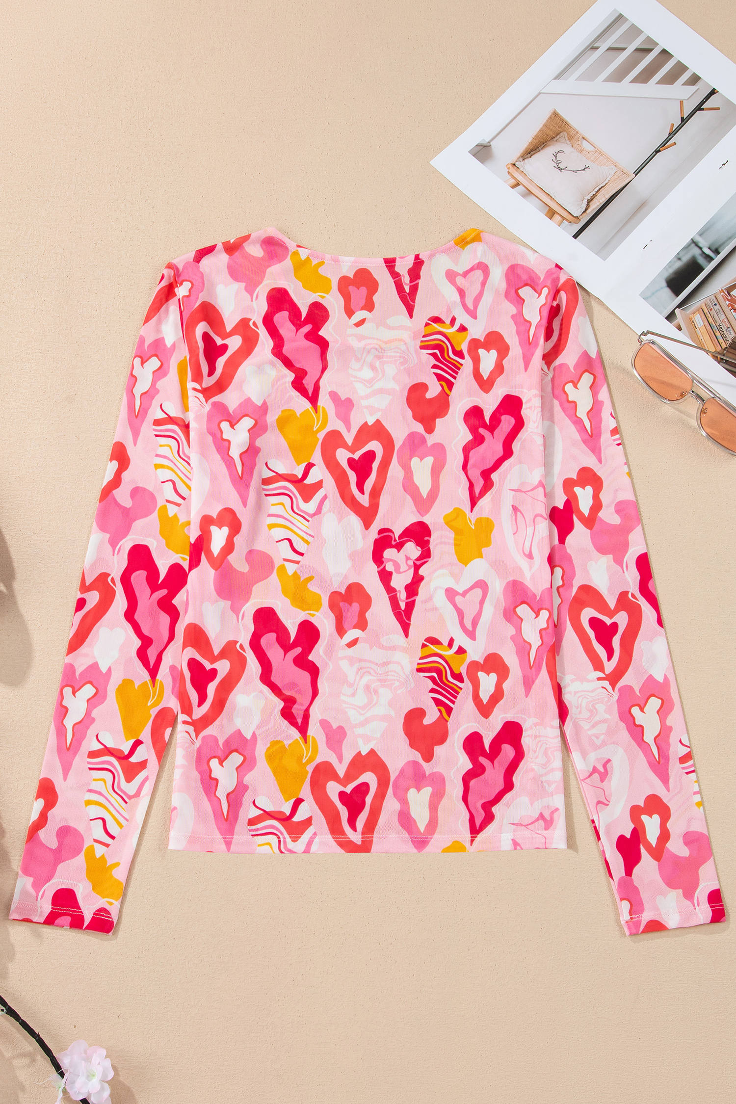 Rose Valentine Heart Mesh Long Sleeve Top - loveforevers