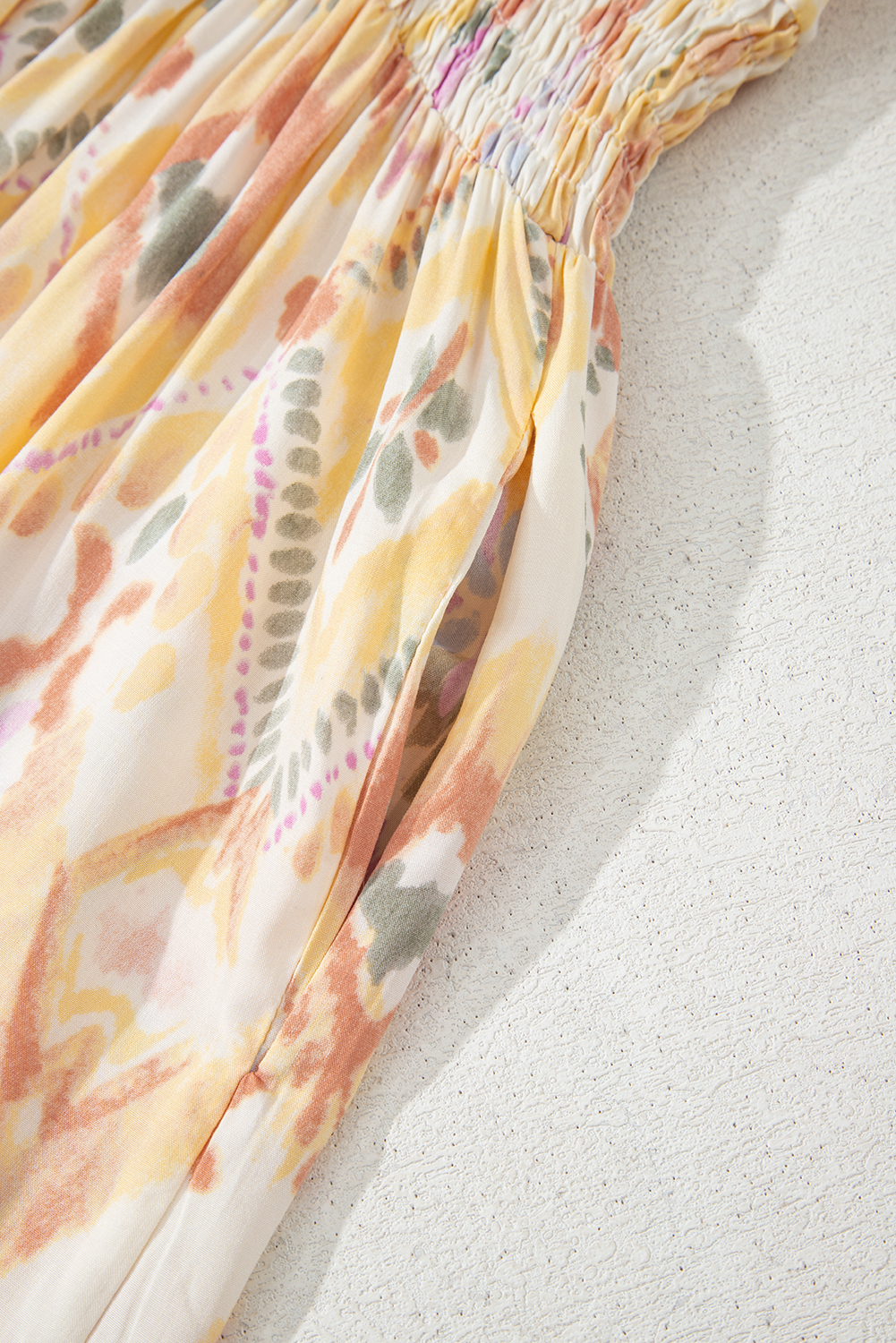 Multicolour Geometric Print Half Sleeve Shirred High Waist Maxi Dress - loveforevers