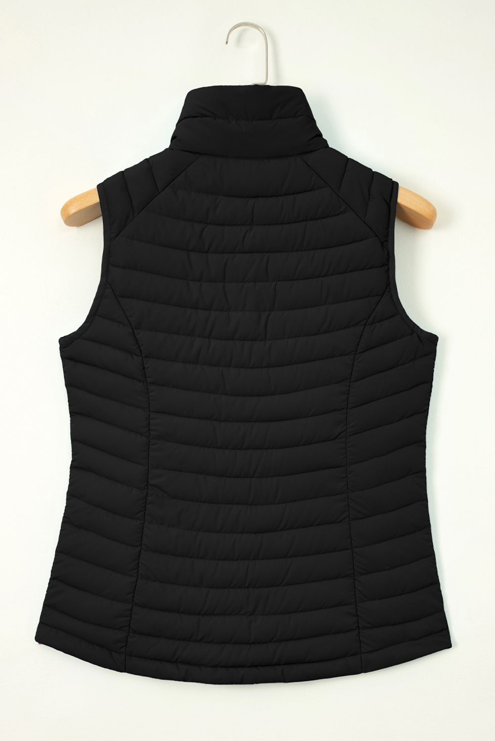 Silvery Plush Collared Quilted Zipped Puffer Vest - loveforevers