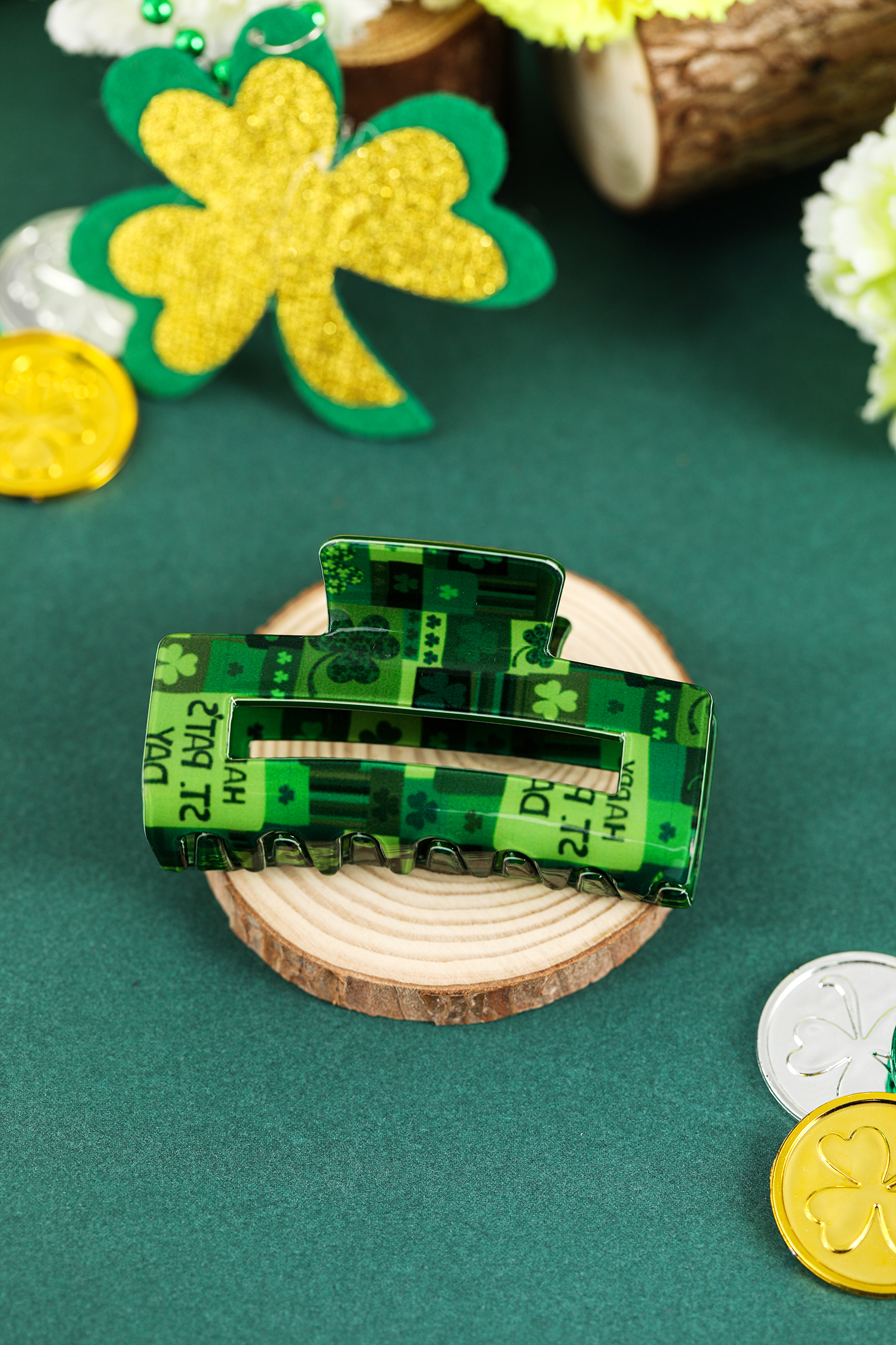 Dark Green St Patricks Day Clover Square Hair Claw Clip - loveforevers