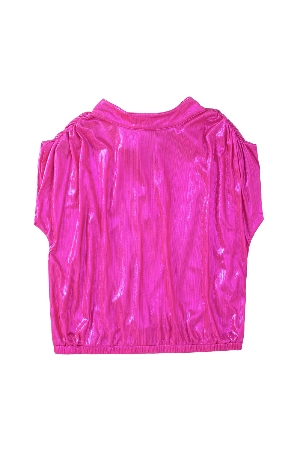 Bright Pink Ruched Sleeves Knotted Backless Blouse - loveforevers