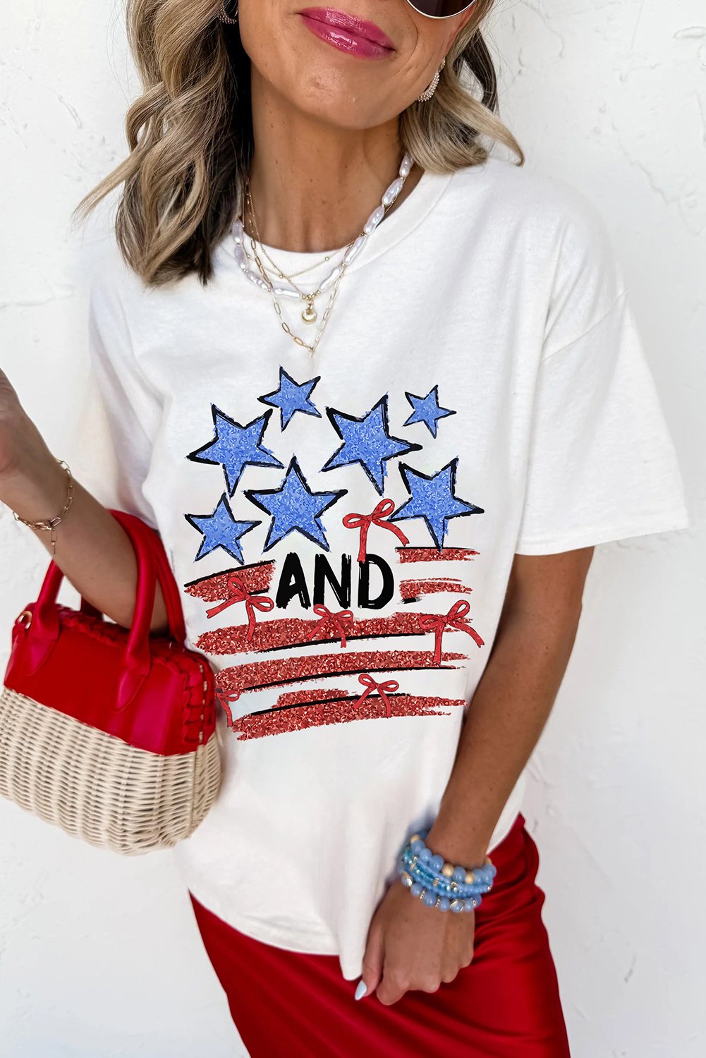 White Stars AND Stripes Bow Graphic T Shirt - loveforevers