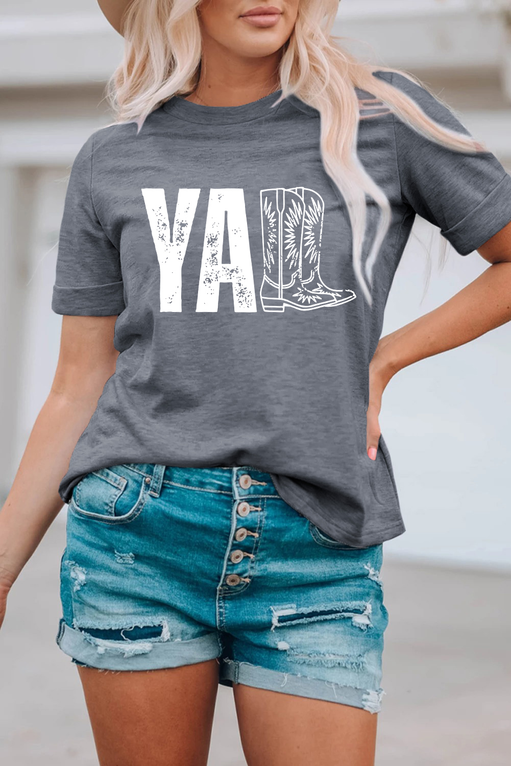 Gray YALL Western Boots Printed Tee - loveforevers
