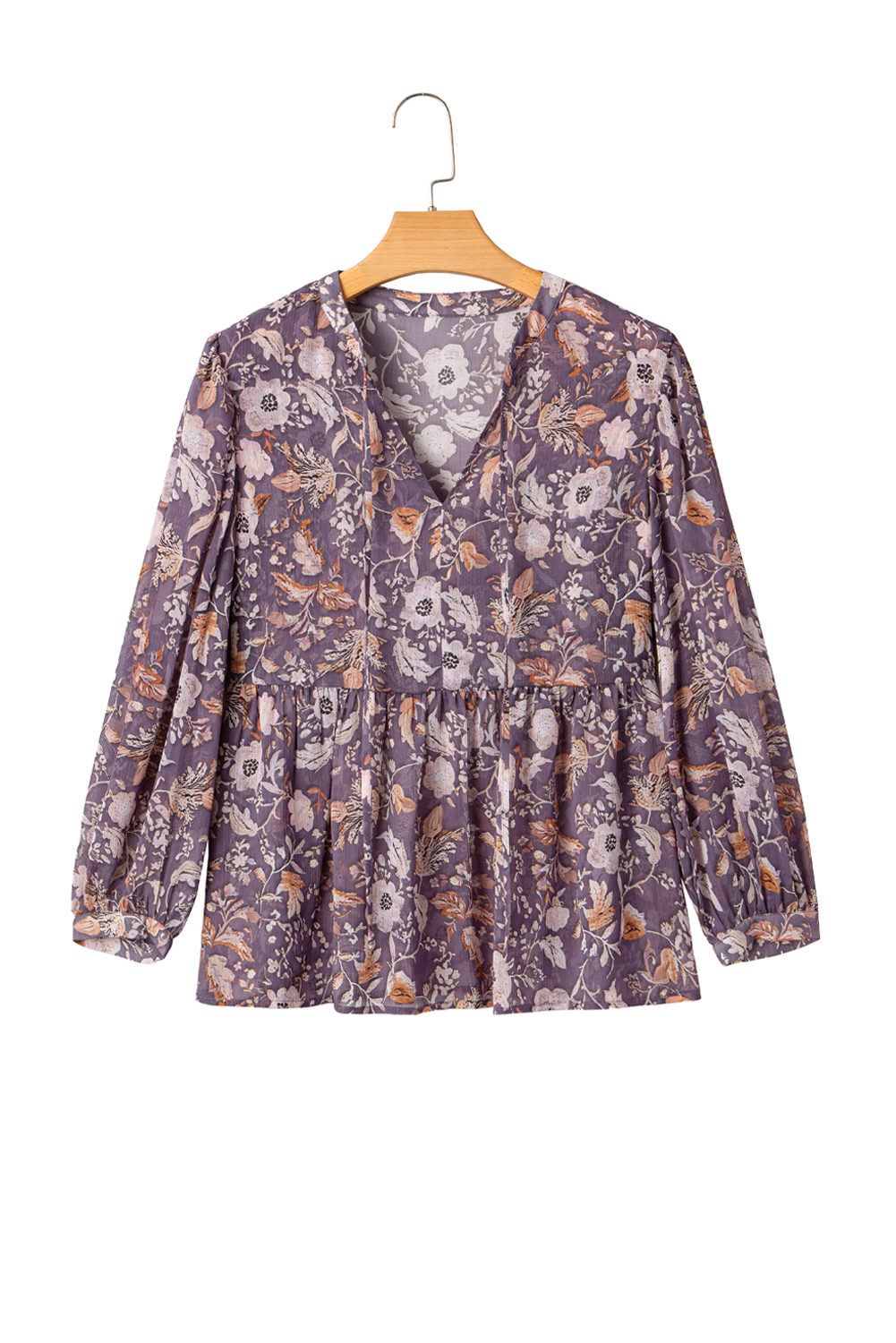 Blue Boho Flower Print 3/4 Sleeve Babydoll Blouse - loveforevers