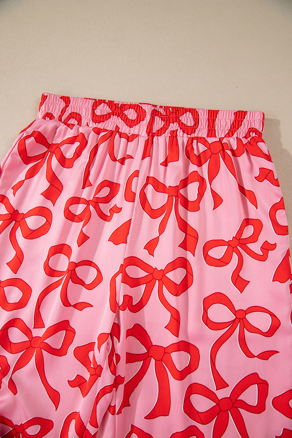 Pink 2pcs Bow Print Shirt Style Long Sleeve Pajama Set - loveforevers