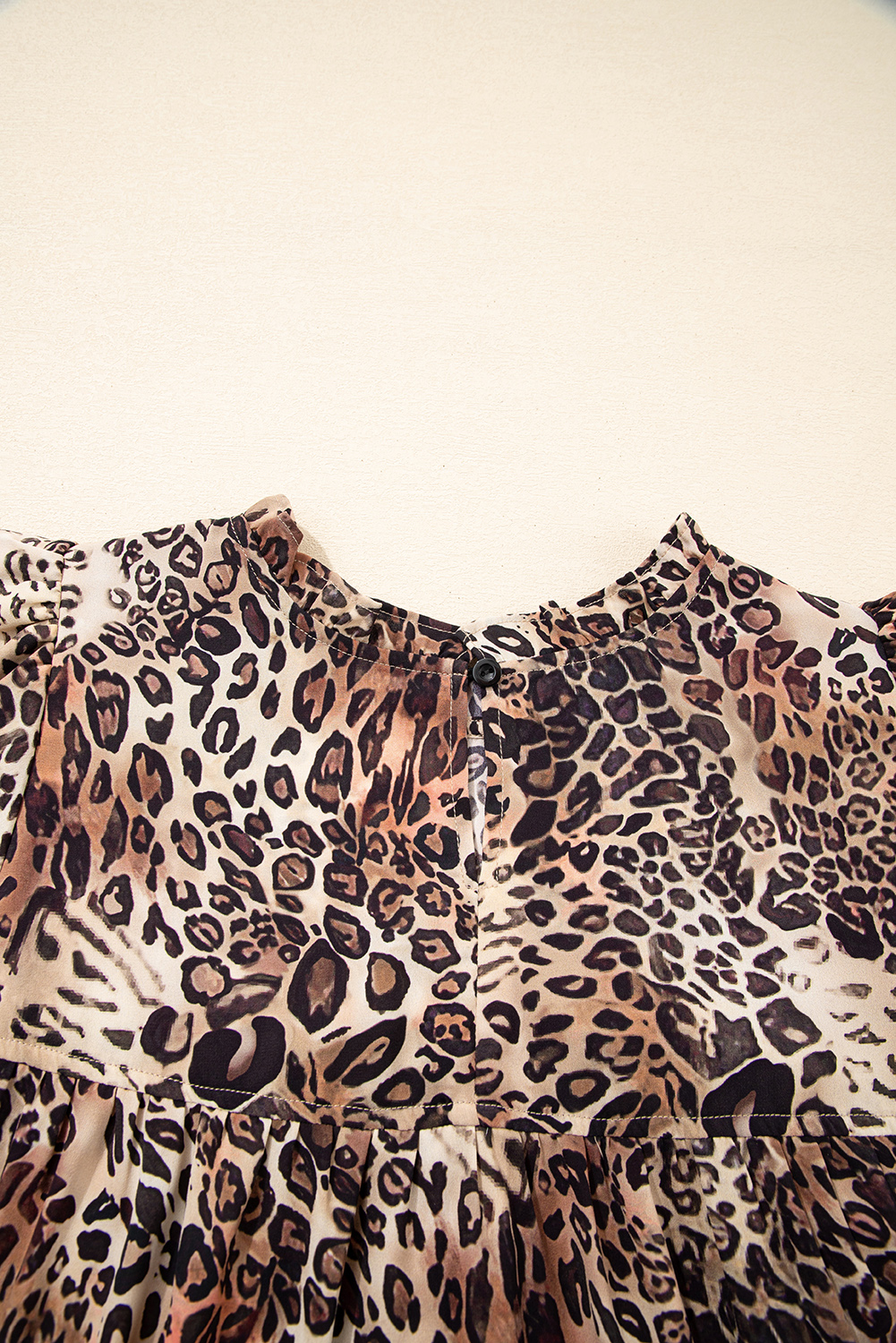 Brown Leopard Ruffled Detail Long Sleeve Loose Mini Dress - loveforevers