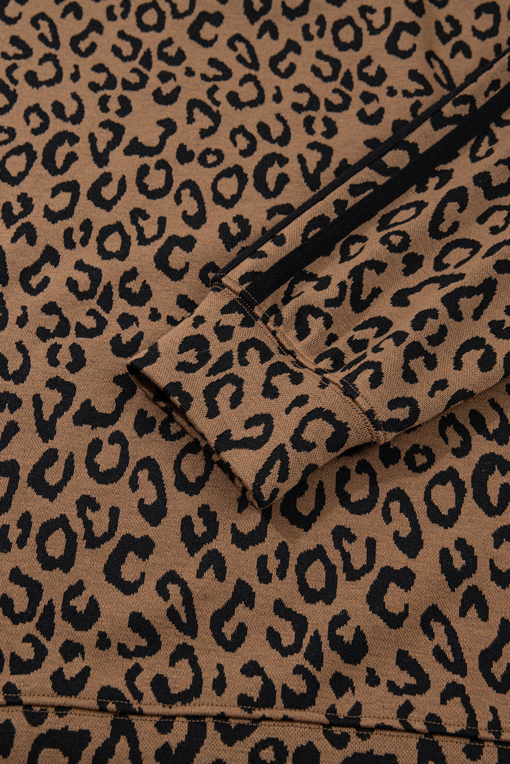 Brown Varsity Striped Trim Leopard Long Sleeve Top Drawstring Pant Set - loveforevers