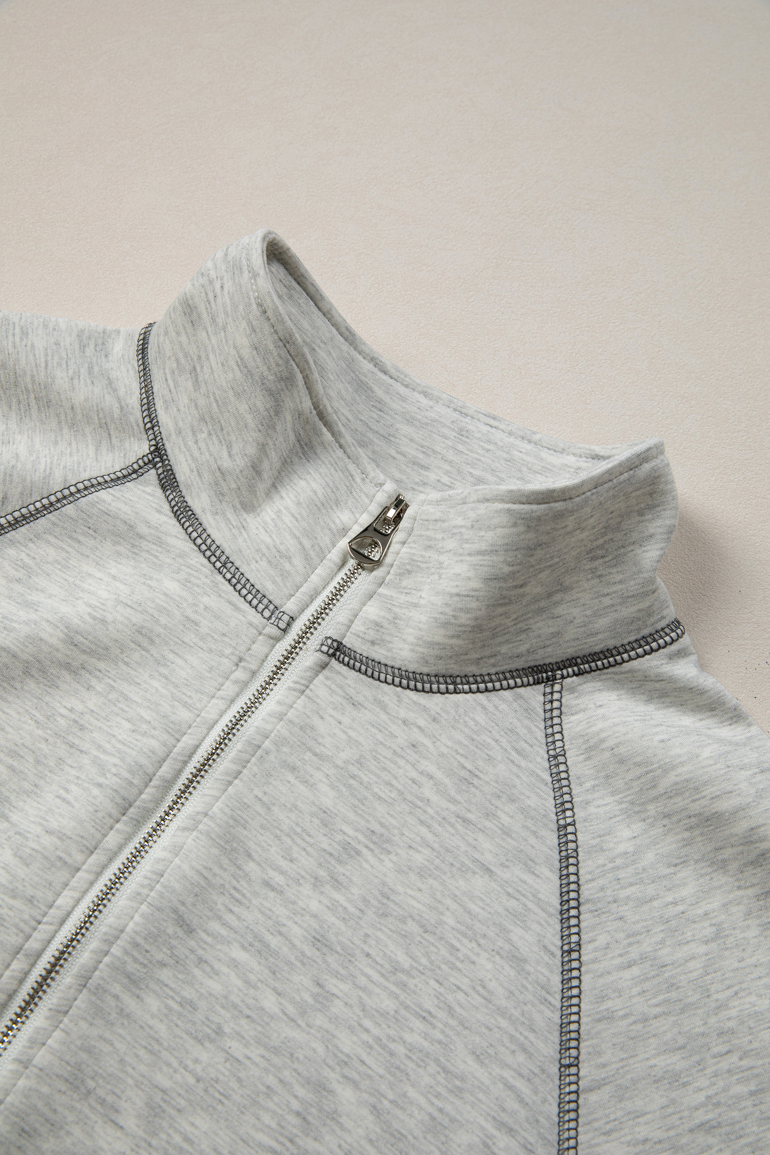 Light Grey Half Zip Stand Neck Seam Detail Long Sleeve Top - loveforevers
