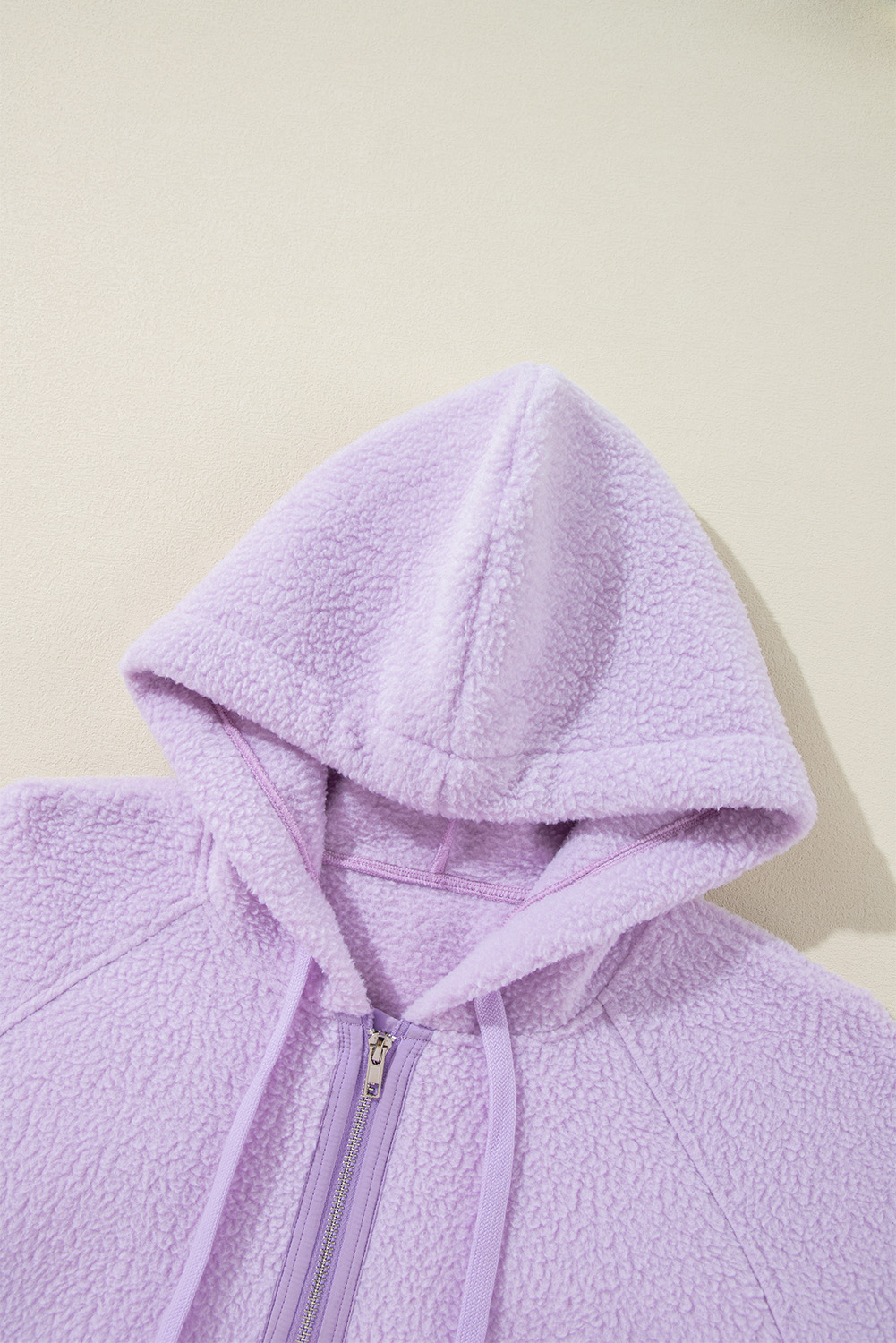 Lavendula Zipped Patch Pocket Fuzzy Drawstring Hoodie - loveforevers
