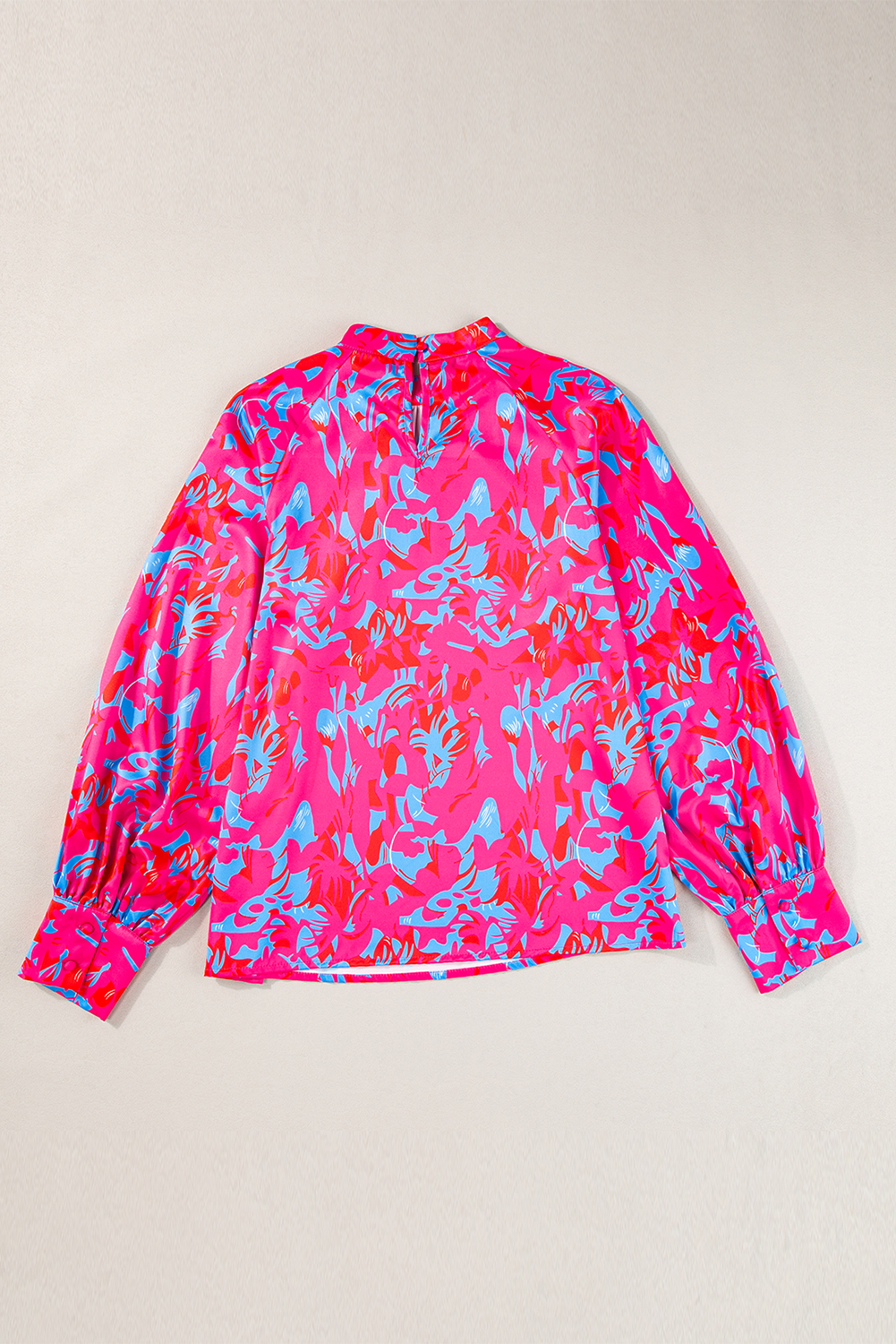 Purple Printed Bubble Sleeve Mock Neck Blouse - loveforevers