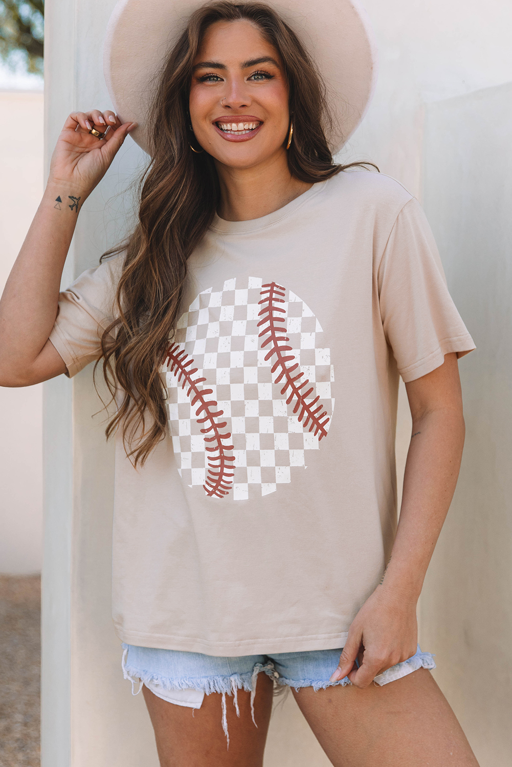 Jet Stream Checkered Baseball Graphic Tee - loveforevers