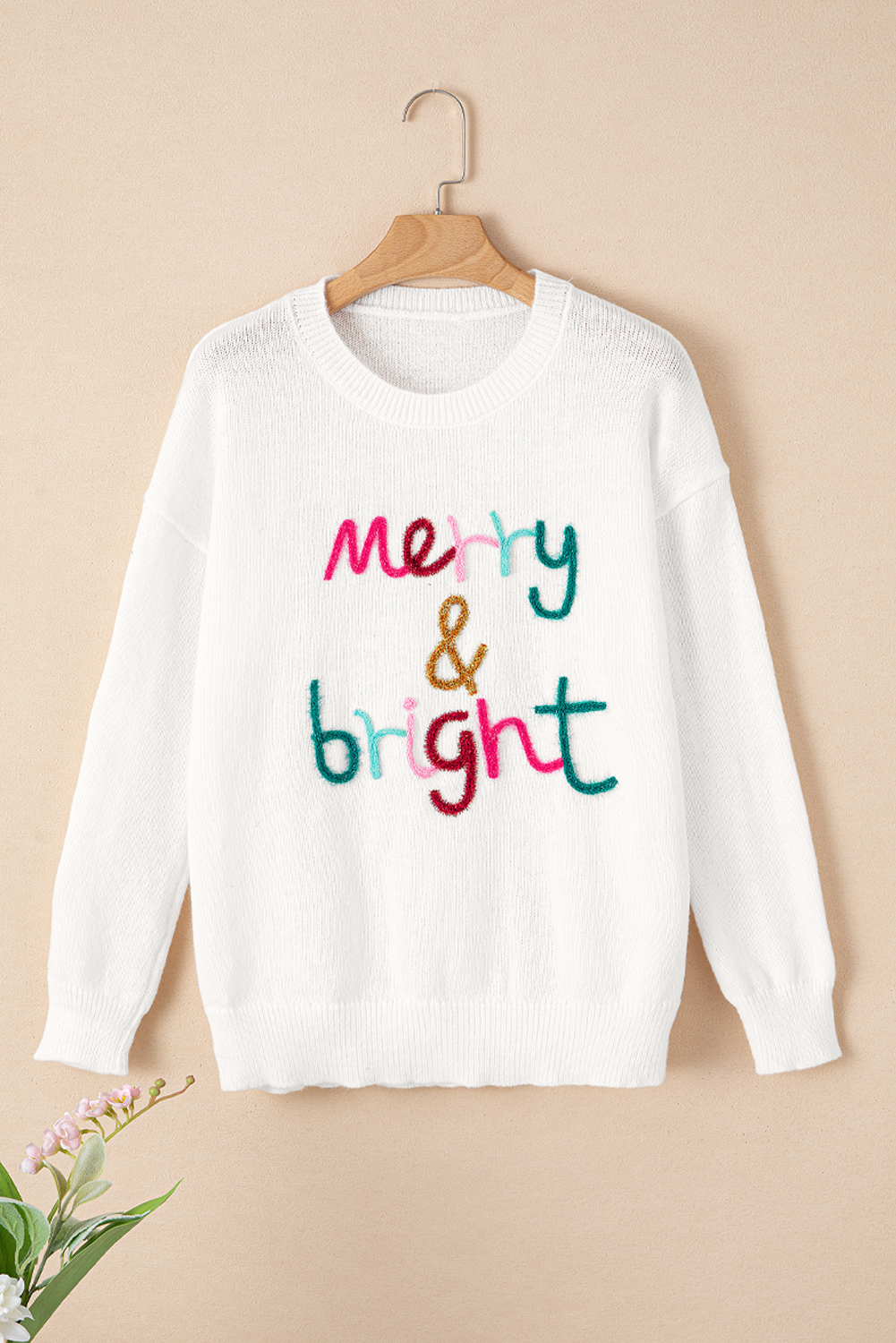 White Merry & Bright Round Neck Casual Sweater - loveforevers