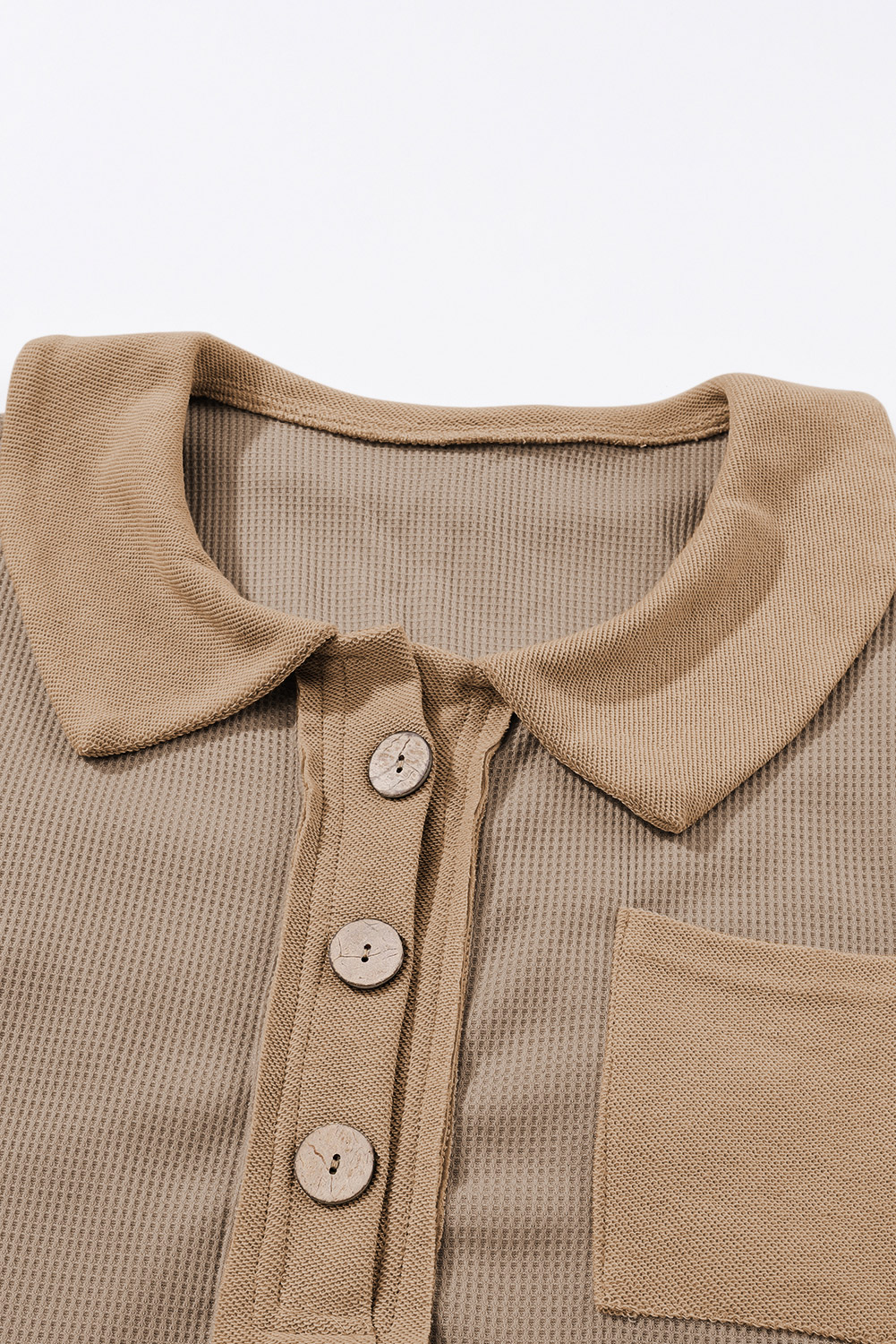 Brown Waffle Knit Buttoned Long Sleeve Top - loveforevers