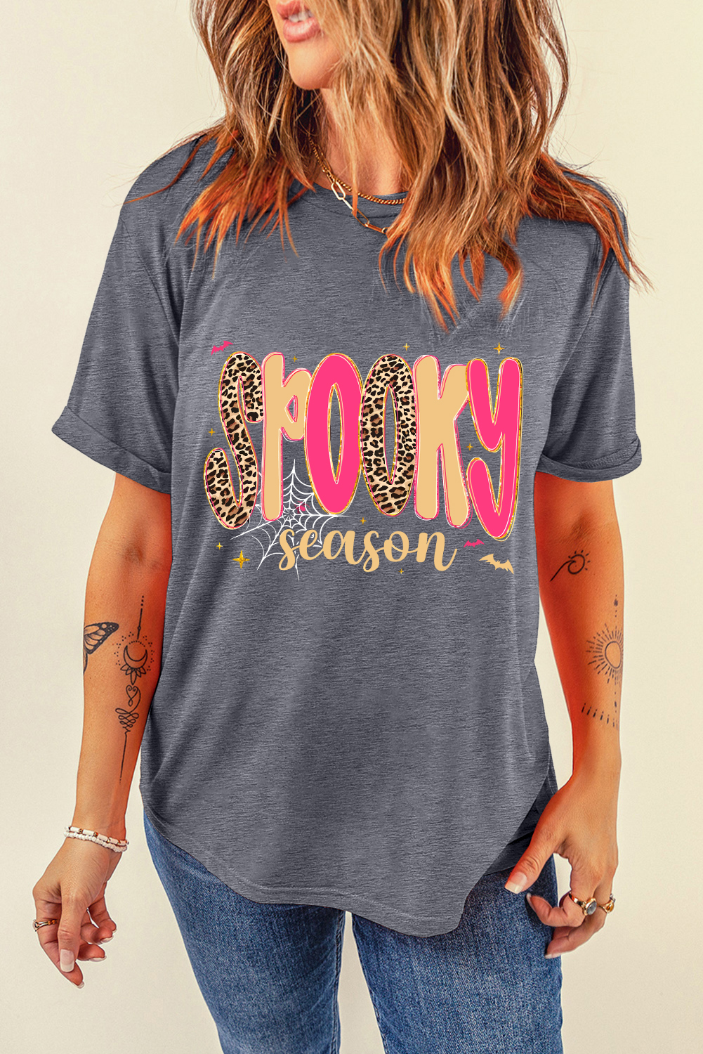 Gray Spooky Season Playful Halloween Graphic T Shirt - loveforevers
