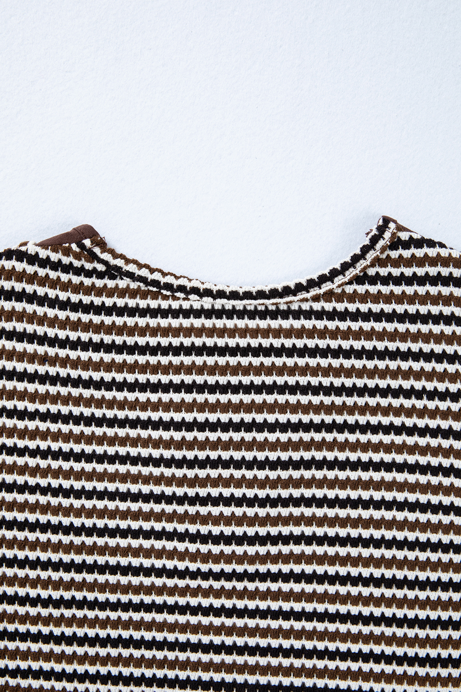 Brown Faux Two Piece Textured Striped Round Neck Long Sleeve T Shirt - loveforevers