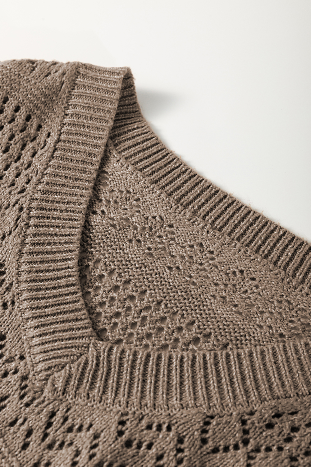 Sky Blue Eyelet Pattern Detail V Neck Drop Shoulder Sweater - loveforevers