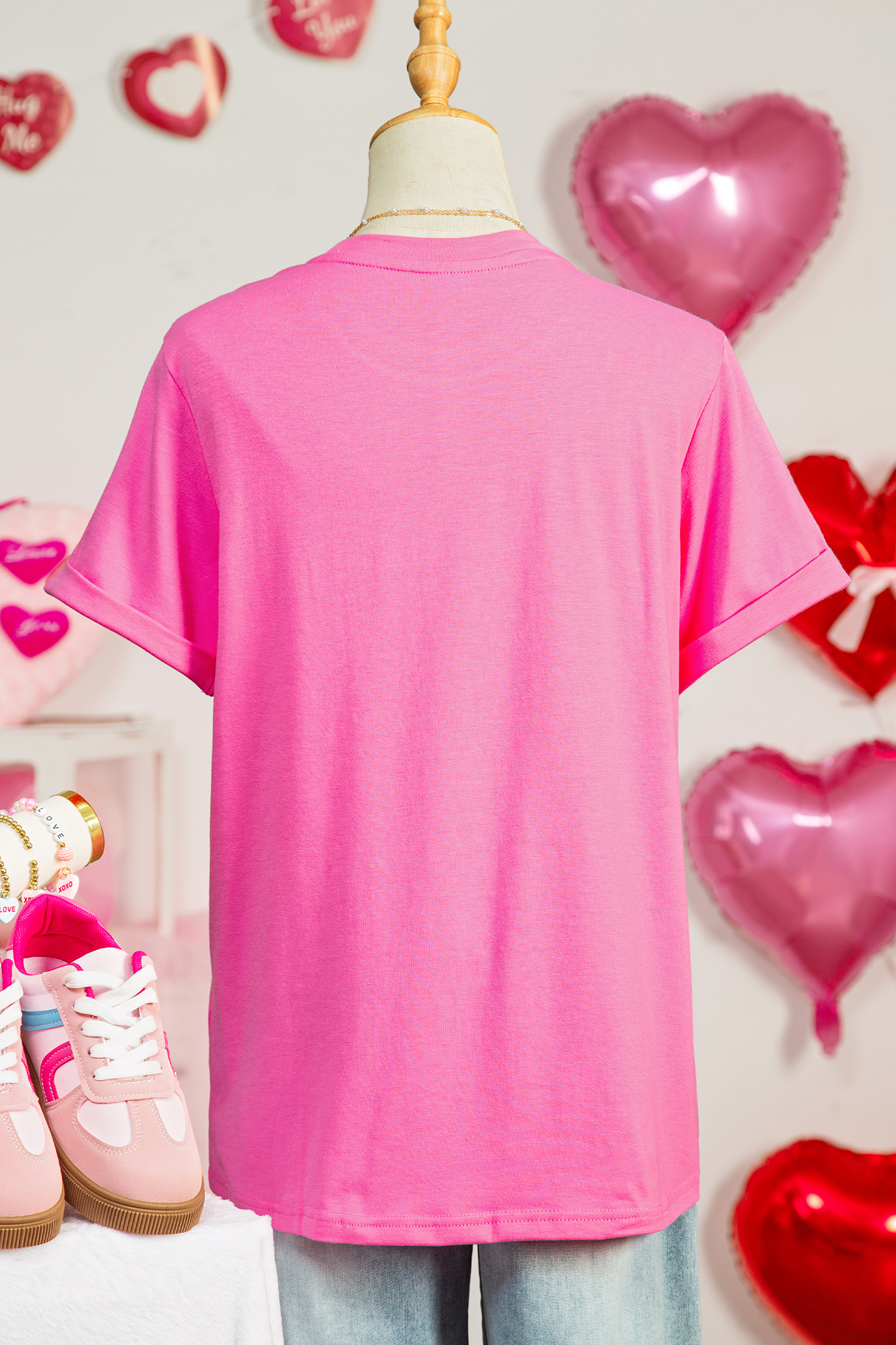 Sachet Pink Sequined XOXO Graphic Valentine T Shirt - loveforevers