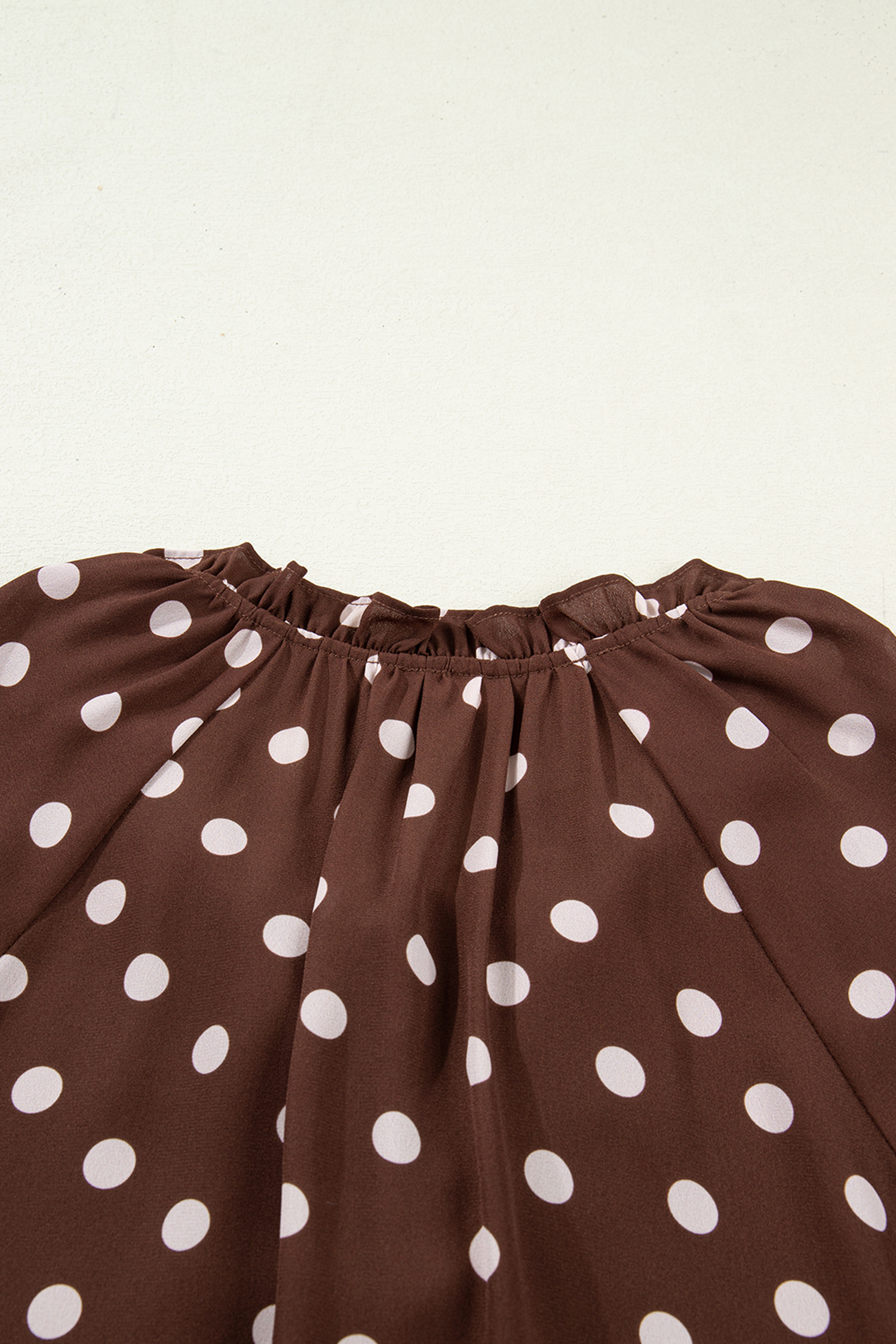Coffee Polka Dot Print Ruffle Trim V Neck Long Bell Sleeve Blouse - loveforevers