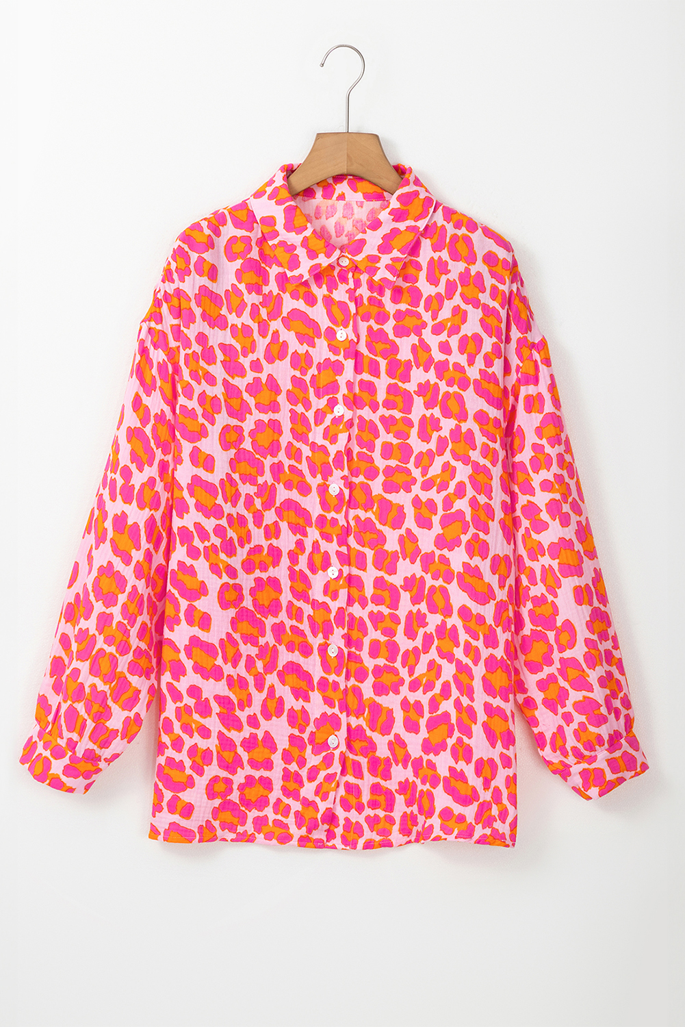 Rose Leopard Printed Button Up Loose Shirt - loveforevers