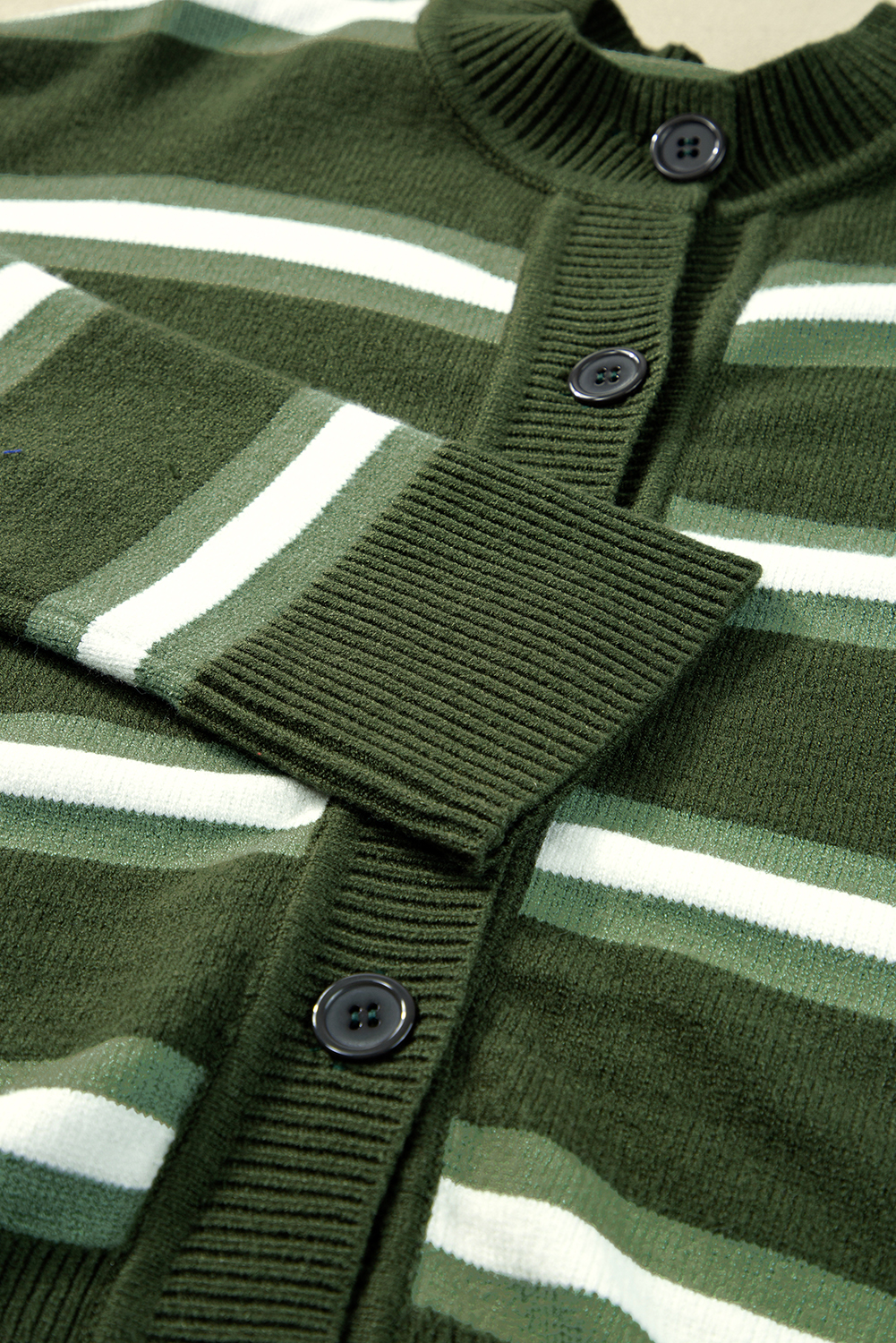 Green Stripe Drop Shoulder Buttons Cardigan Sweater - loveforevers