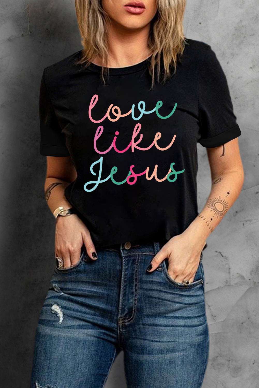 Black Love Like Jesus Crew Neck Graphic Tee - loveforevers
