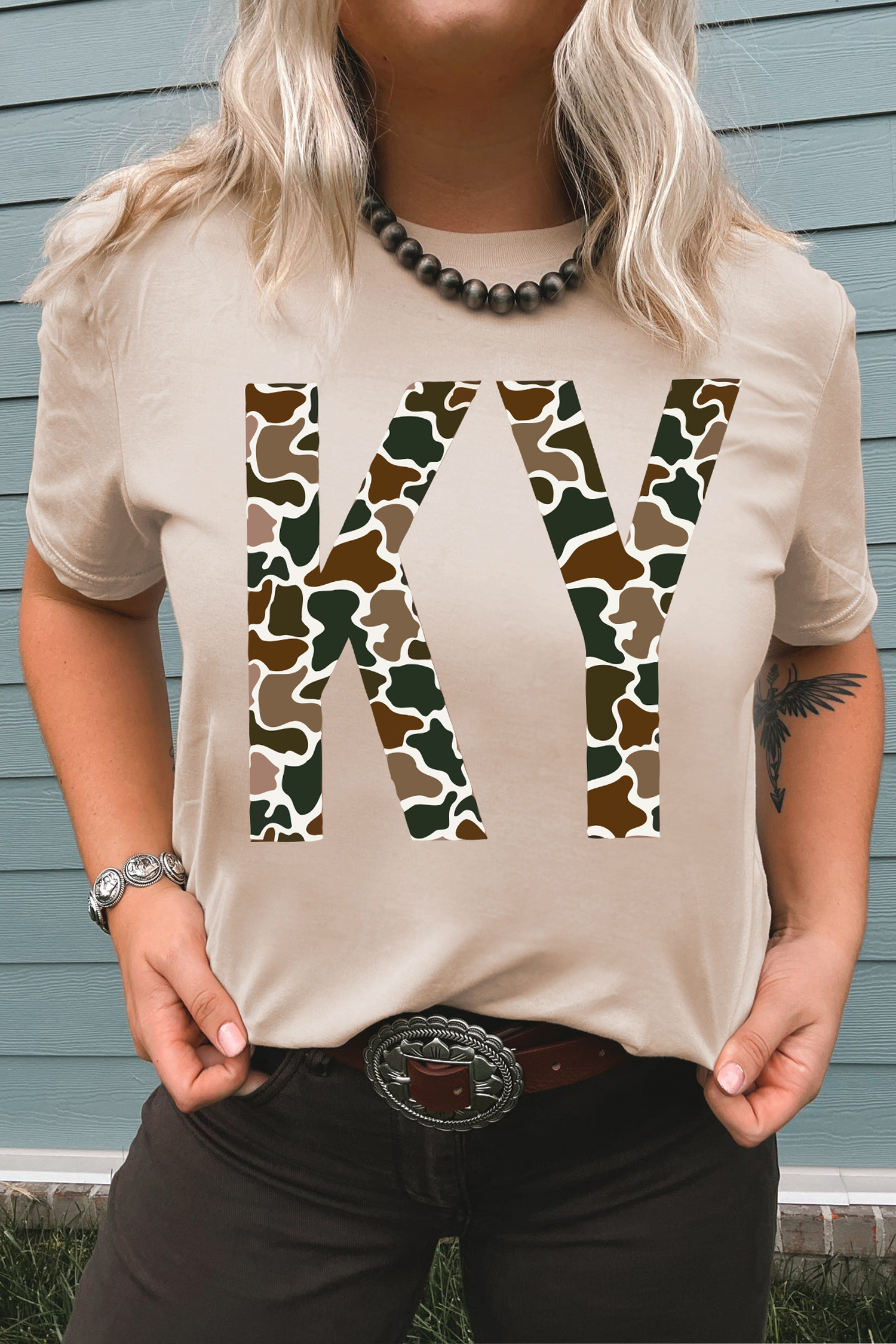 Green Camouflage KENTUCKY Crew Neck Summer Top - loveforevers