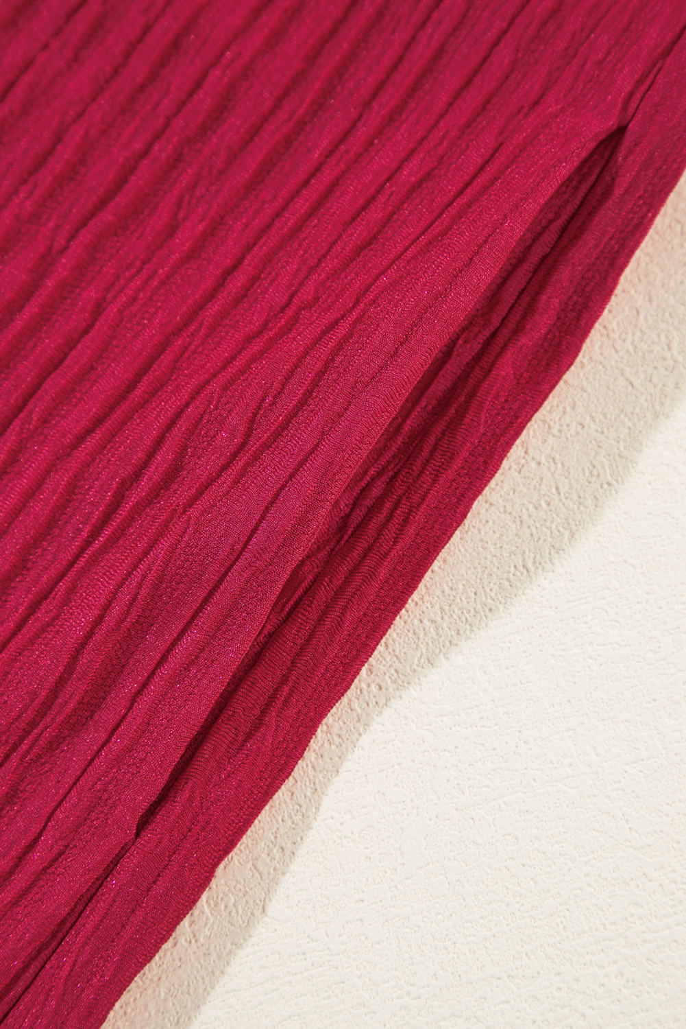 Fiery Red Textured Ruffled Trim V Neck Loose Fit Mini Dress - loveforevers