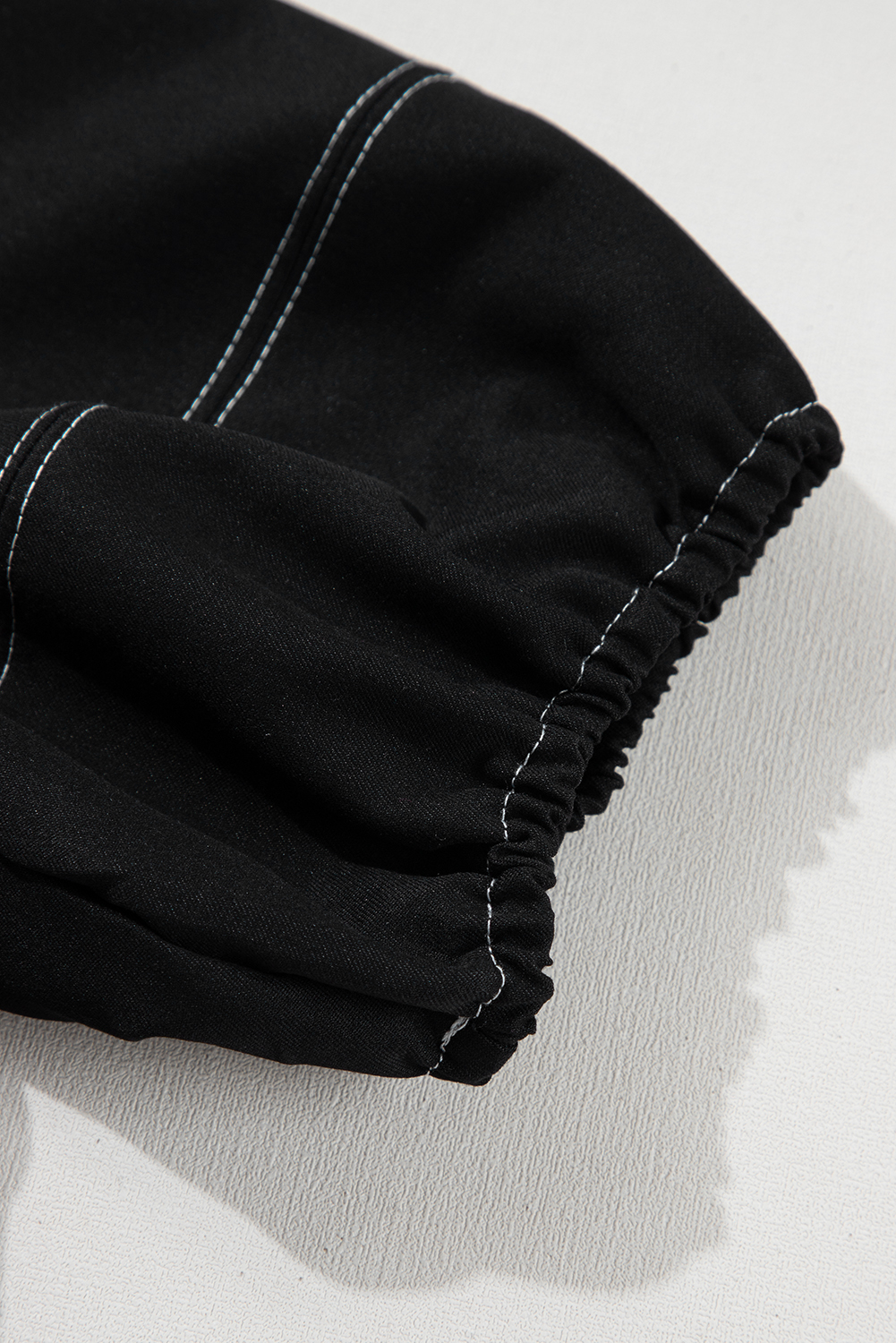 Black Contrast Stitches Detail Puffy Half Sleeve Blouse - loveforevers