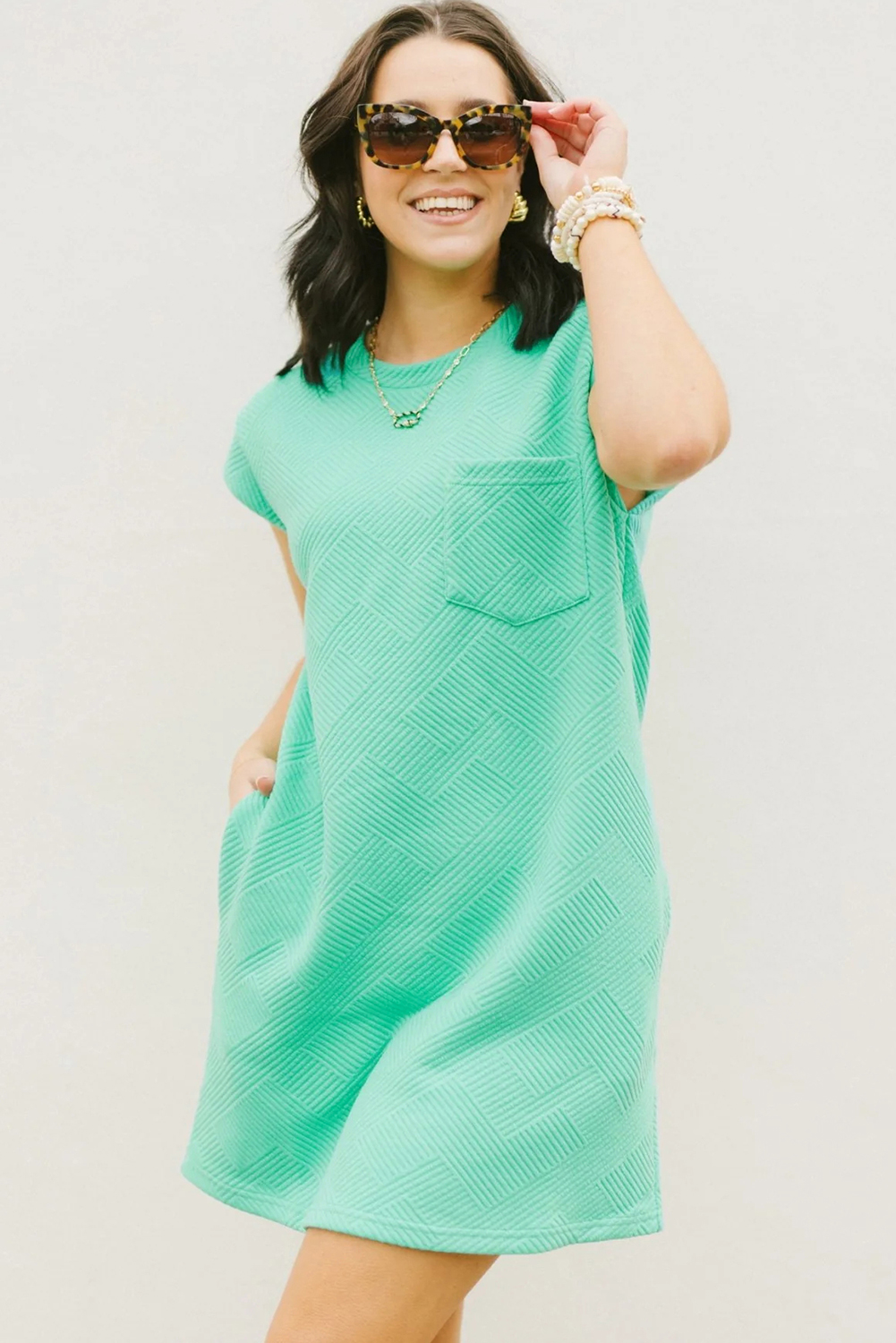 Mint Green Textured Cap Sleeve T Shirt Dress - loveforevers