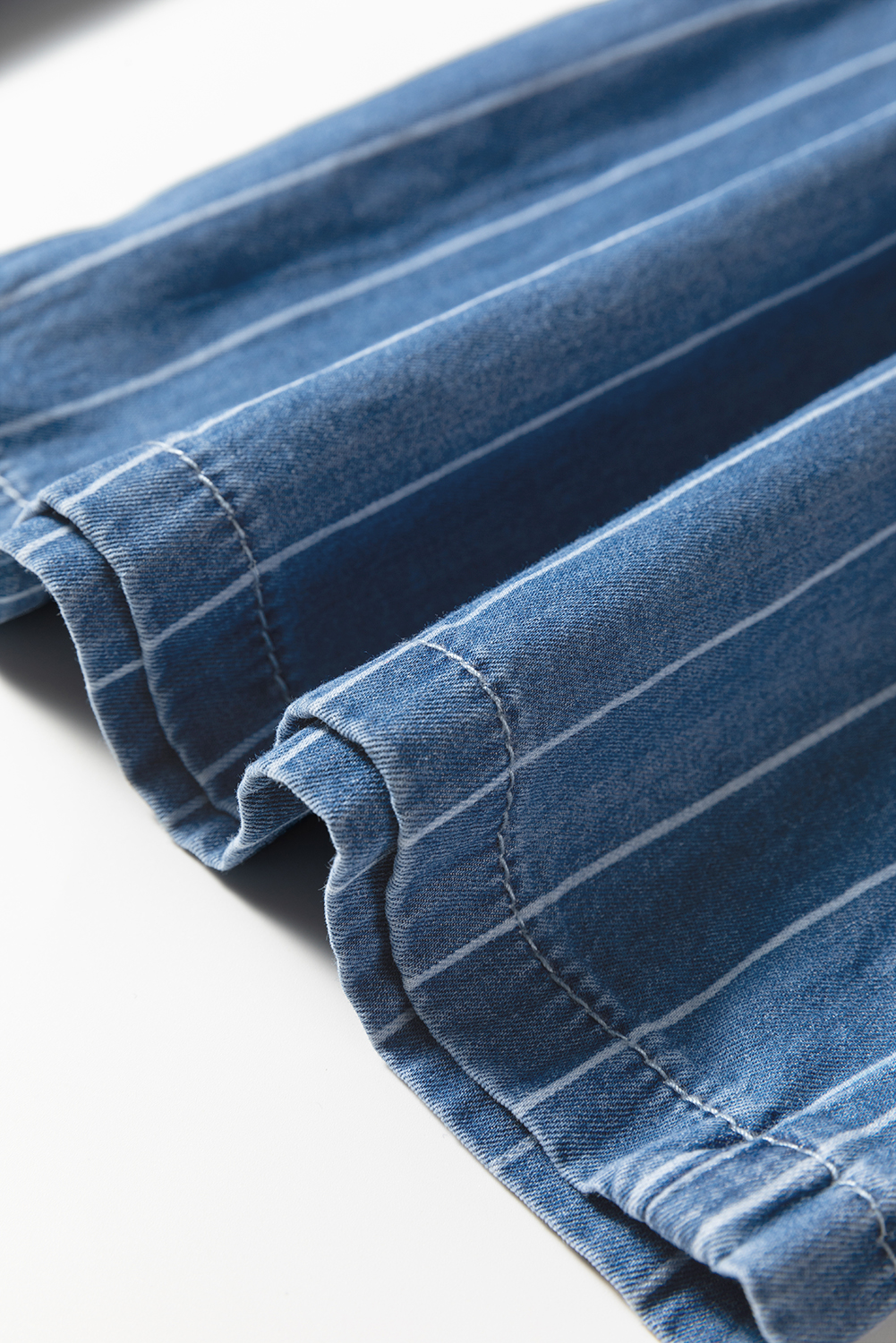 Blue Stripe Chambray Wide Leg Tied Elastic Waist Trousers - loveforevers