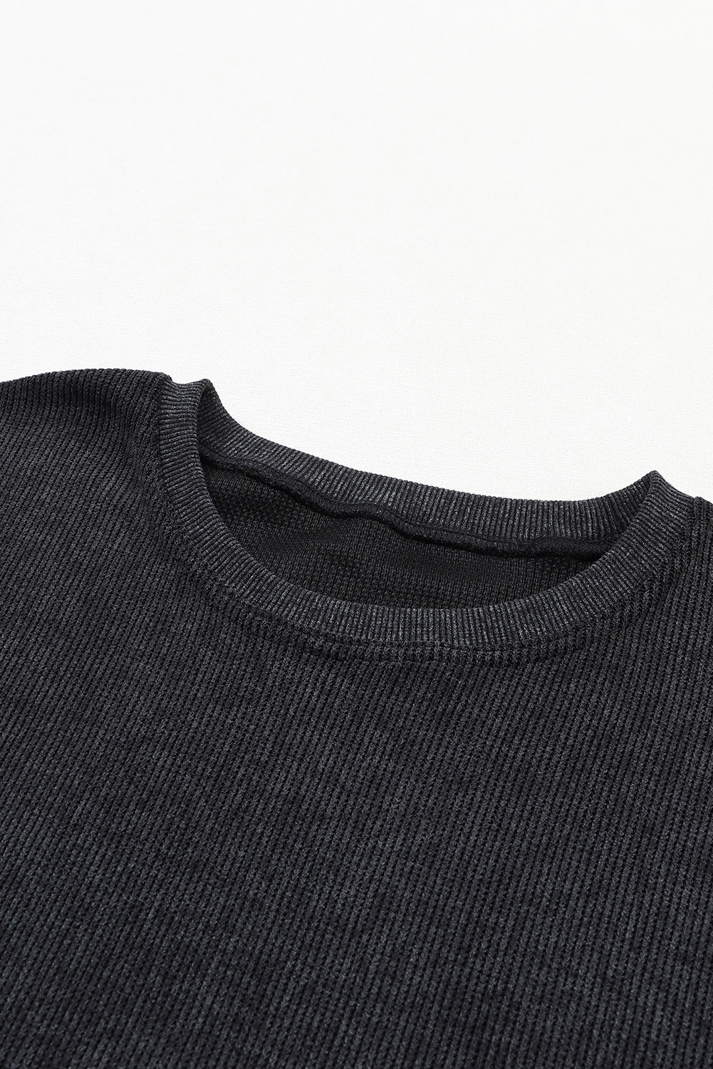 Pink Solid Ribbed Knit Round Neck Pullover Sweatshirt - loveforevers