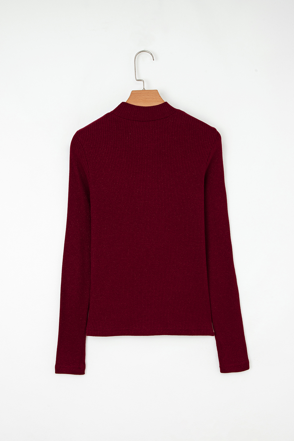 Red Dahlia Metal Ribbed Knit Long Sleeve Slim Fit Top - loveforevers