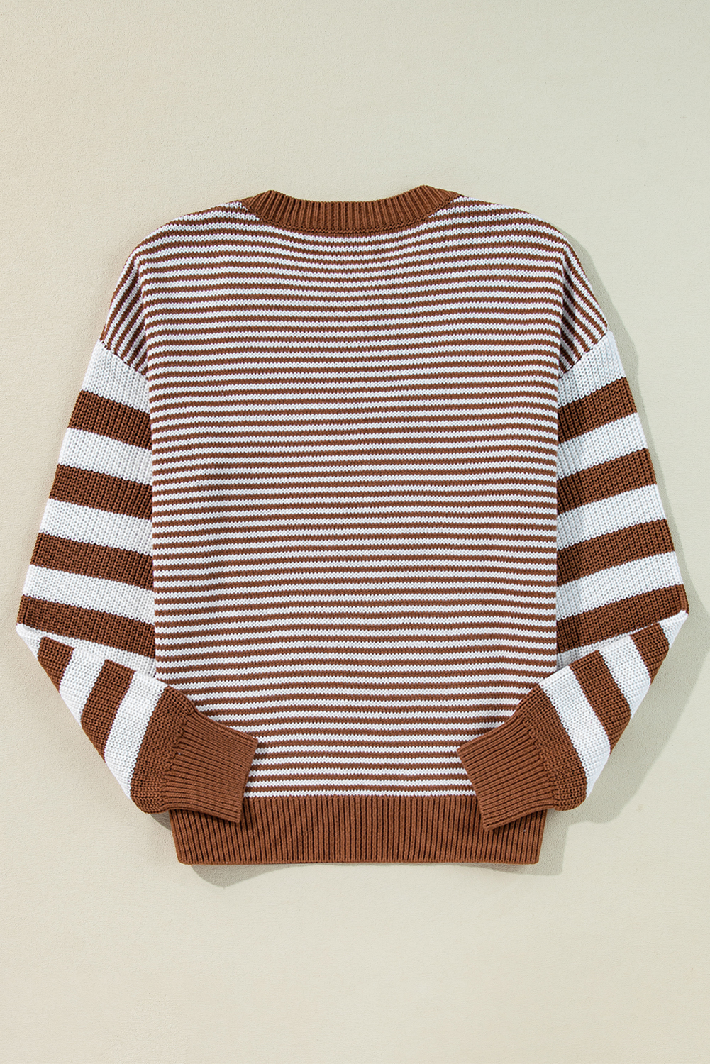 Gray Stripe Geometric Textured Drop Shoulder Sweater - loveforevers