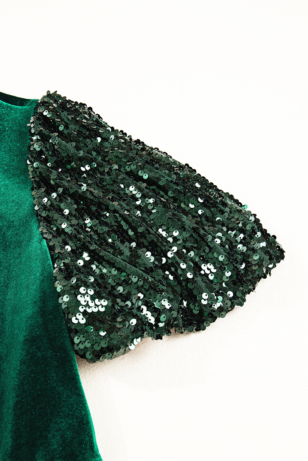 Evergreen Sequin Puff Sleeve High Waist Tiered Velvet Mini Dress - loveforevers