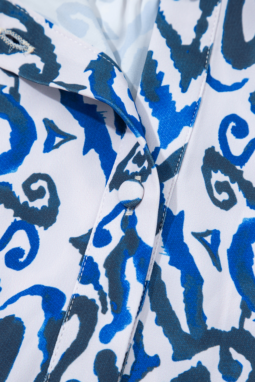Blue Bohemian Print Embroidered V Neckline Detail Long Sleeve Shirt - loveforevers