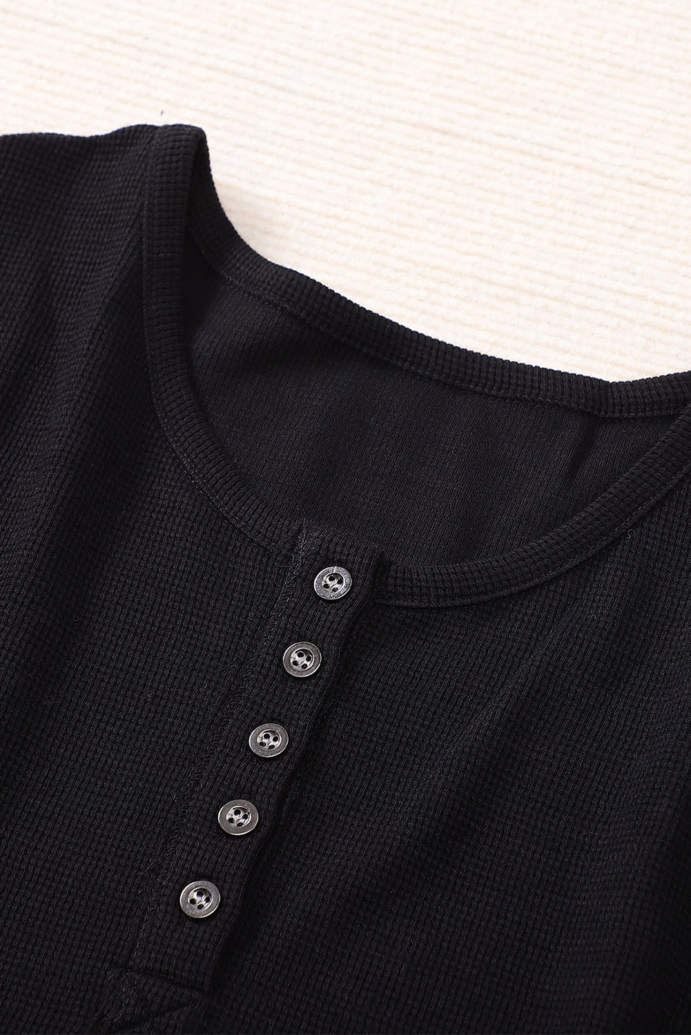 Black Waffle Knit Henley Top - loveforevers