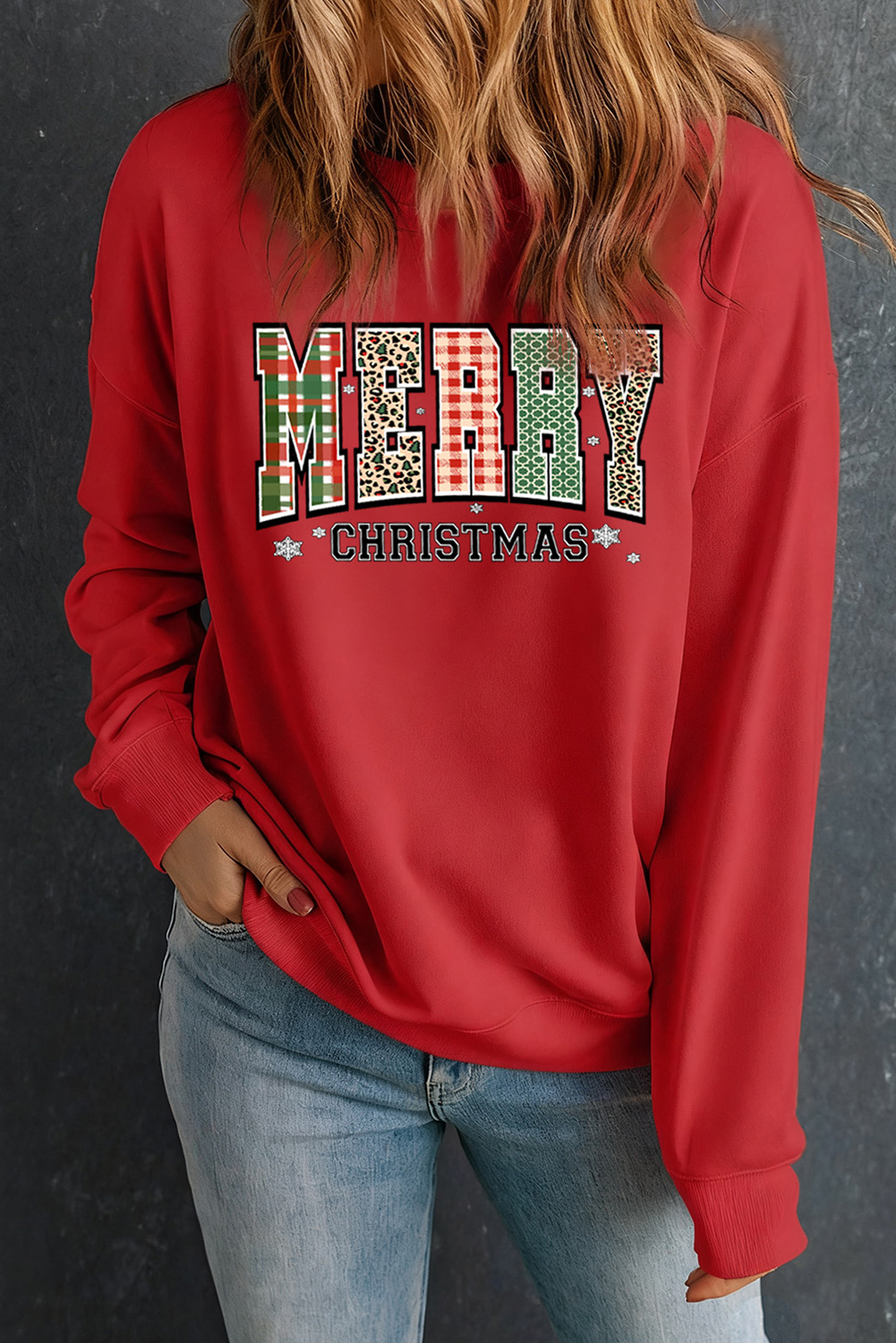 Red MERRY CHRISTMAS Graphic Festive Holiday Sweatshirt - loveforevers