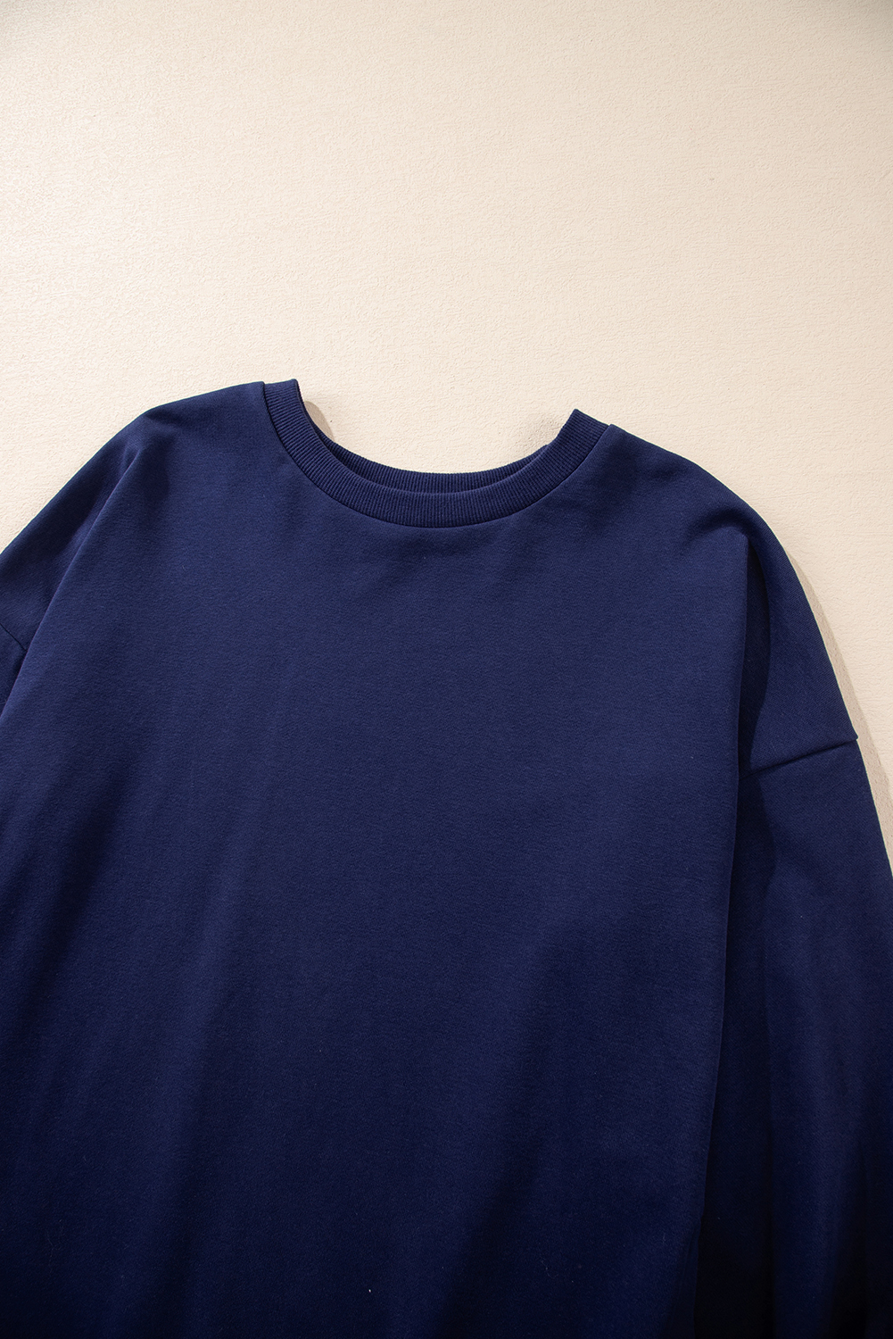 Navy Blue Solid O Neck High Low Hem Pullover Sweatshirt - loveforevers