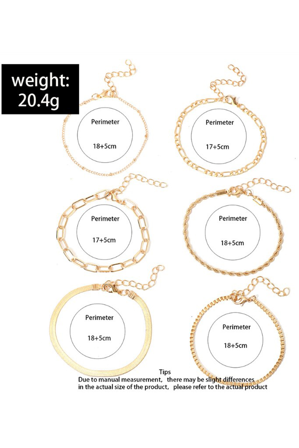 Gold Multi Layered Plated Adjustable Chain Bracelet Set - loveforevers