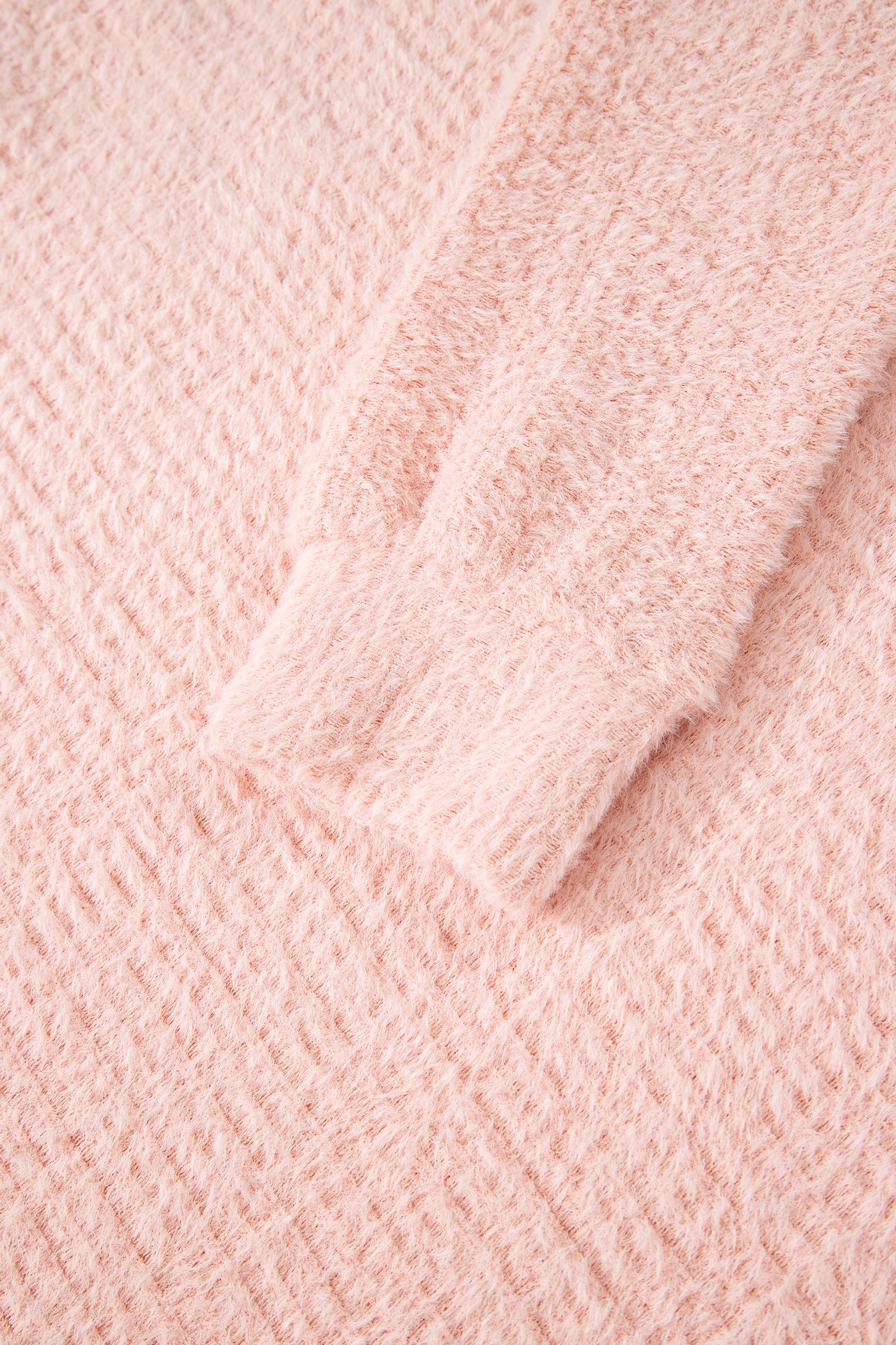 Light Pink Fuzzy Ribbed Texture Round Neck Long Sleeve Top - loveforevers