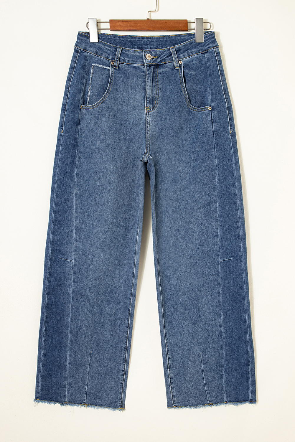 Ashleigh Blue Stitched Raw Hem Wide Leg Loose Jeans - loveforevers