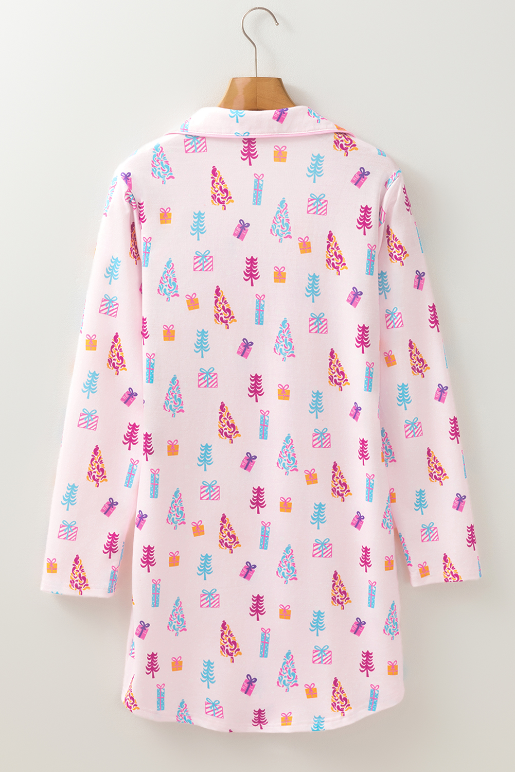 Pink Christmas Twinkle Tree Print Shirt Sleep Dress - loveforevers