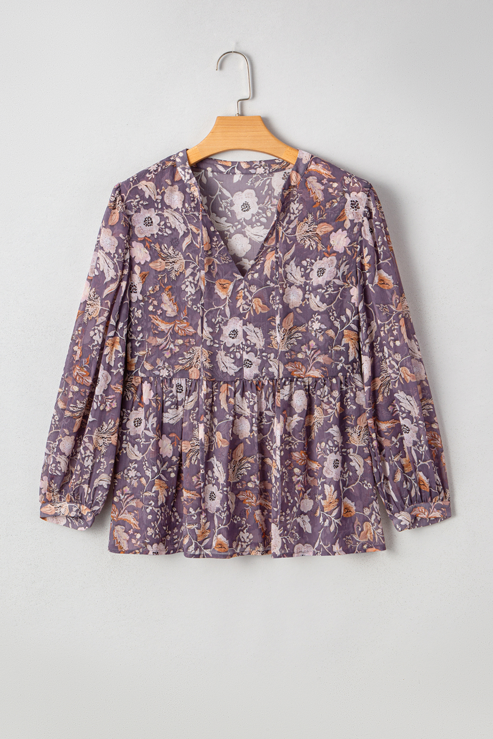 Blue Boho Flower Print 3/4 Sleeve Babydoll Blouse - loveforevers