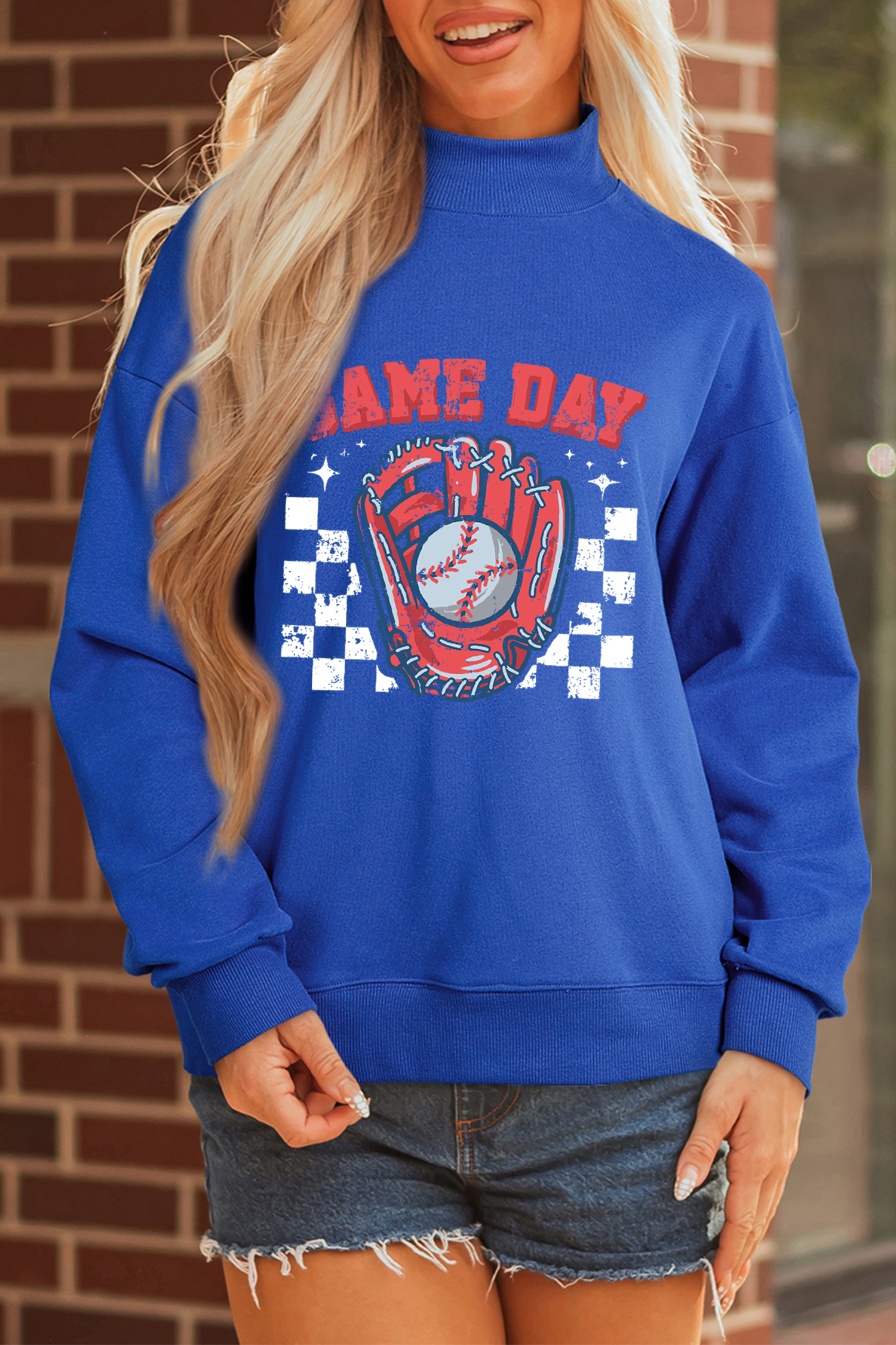 Dark Blue GAME DAY Baseball Catcher Mock Neck Sweatshirt - loveforevers