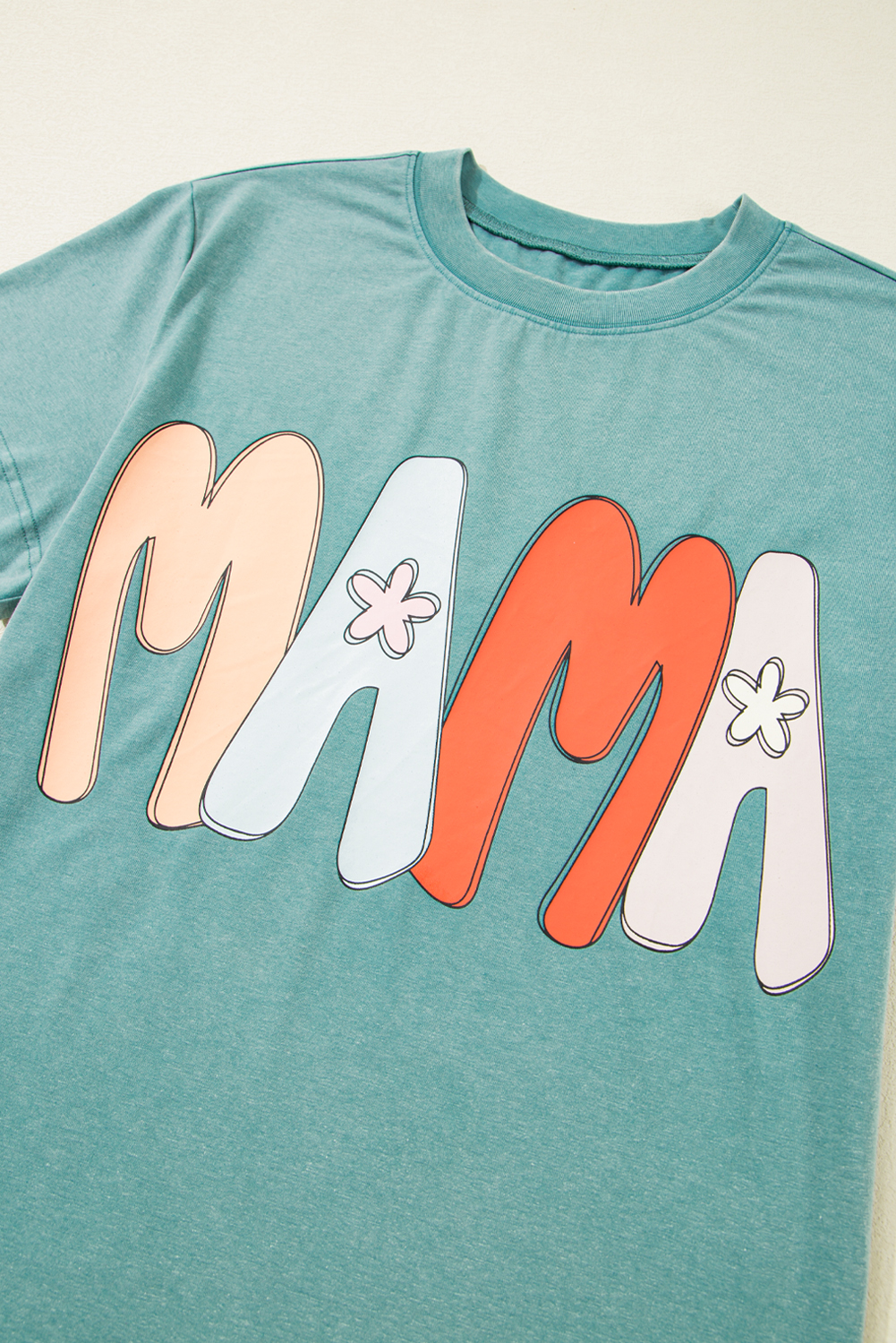 Sea Green MAMA Printed Mineral Wash Crewneck T Shirt - loveforevers